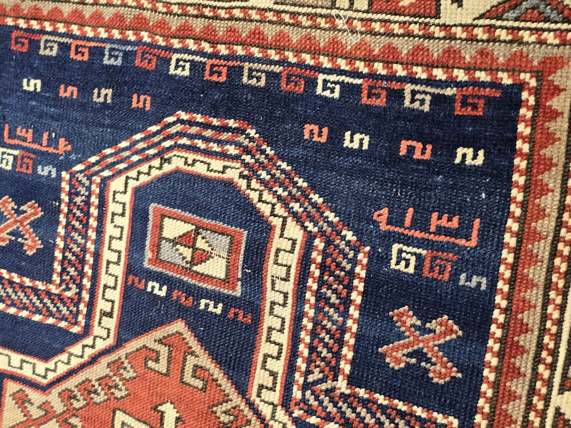 Dywan Namazlyk Shirvan/Dagestan 83x125 cm, granatowy czerwony biały niebieski zielony szary, wełna, Kaukaz, XIX w. - 395738