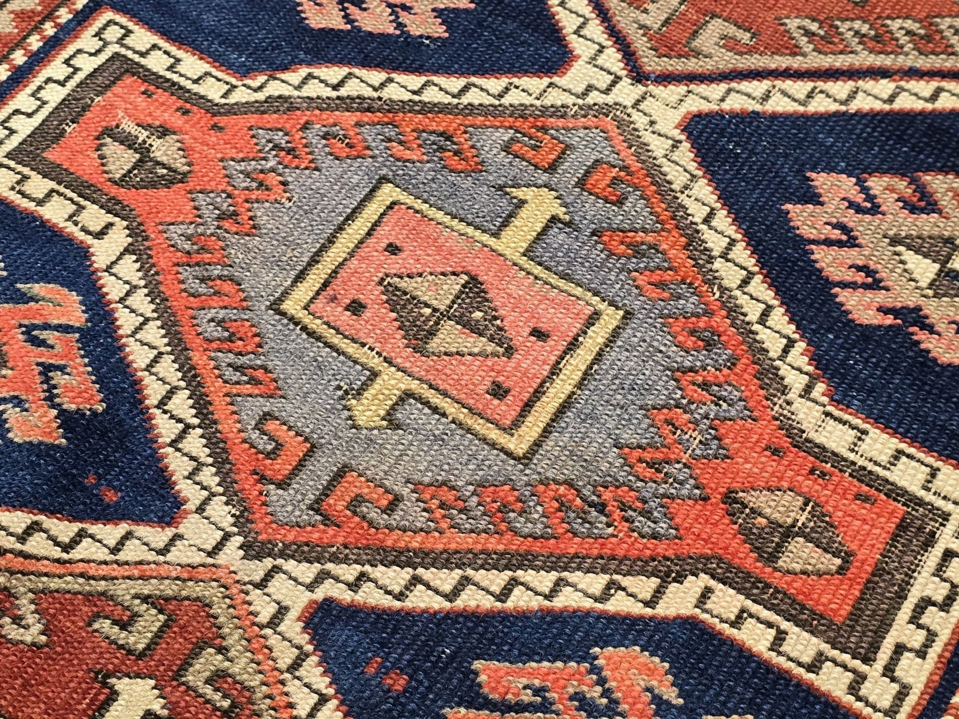 Dywan Namazlyk Shirvan/Dagestan 83x125 cm, granatowy czerwony biały niebieski zielony szary, wełna, Kaukaz, XIX w. - 395743