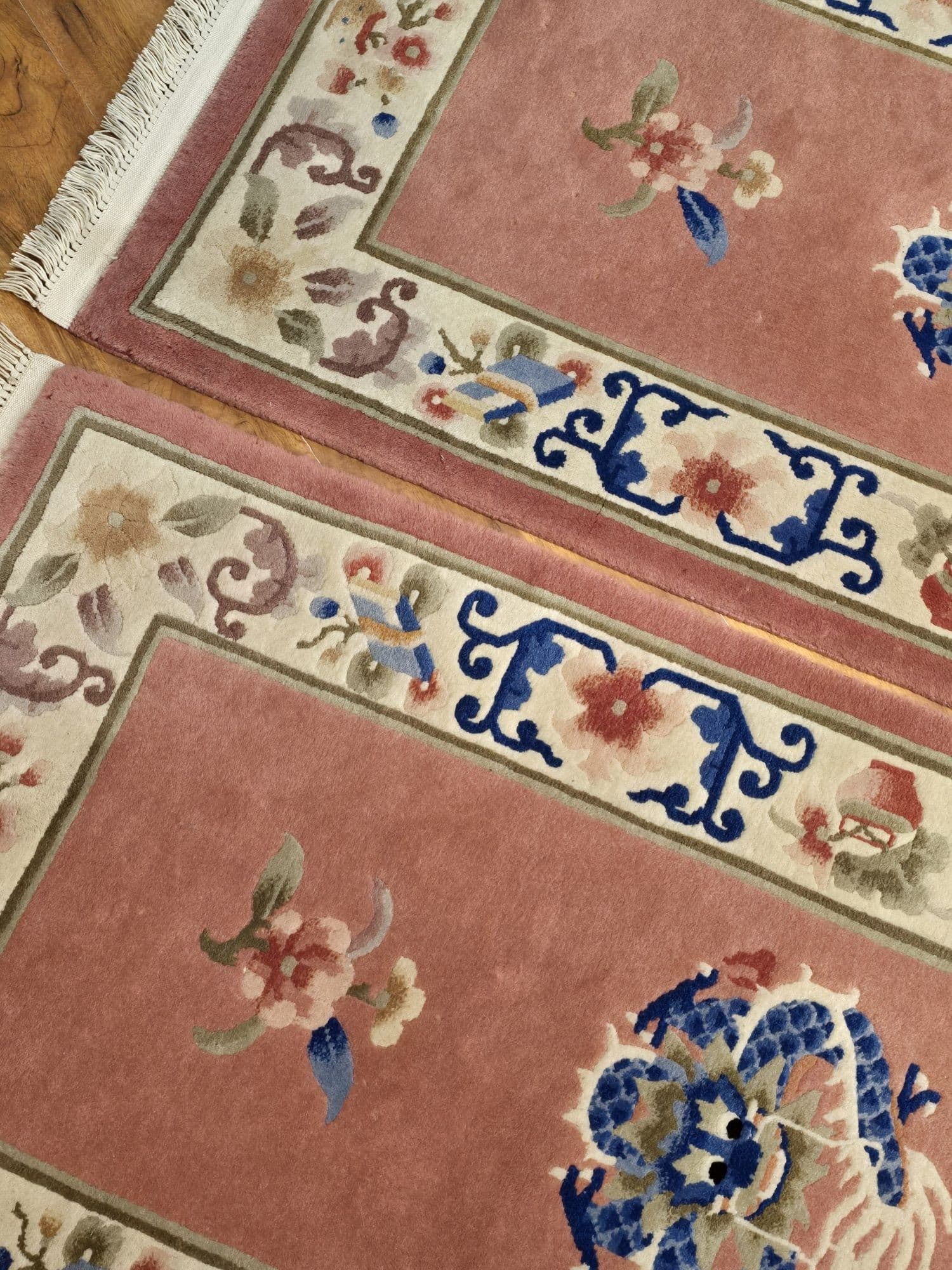 Pair of rugs, Art Deco, pink blue, wool, China, 1960s. - 395784