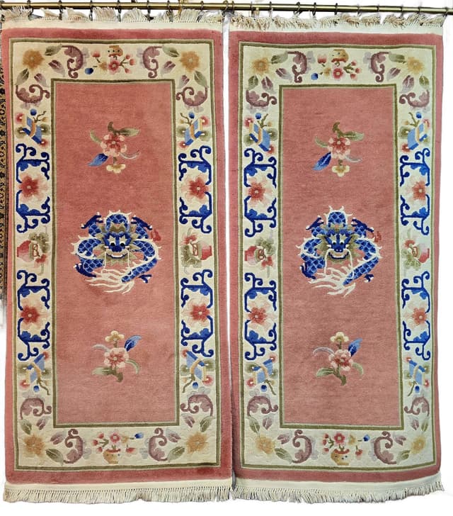 Pair of rugs, Art Deco, pink blue, wool, China, 1960s. - DIMENSION