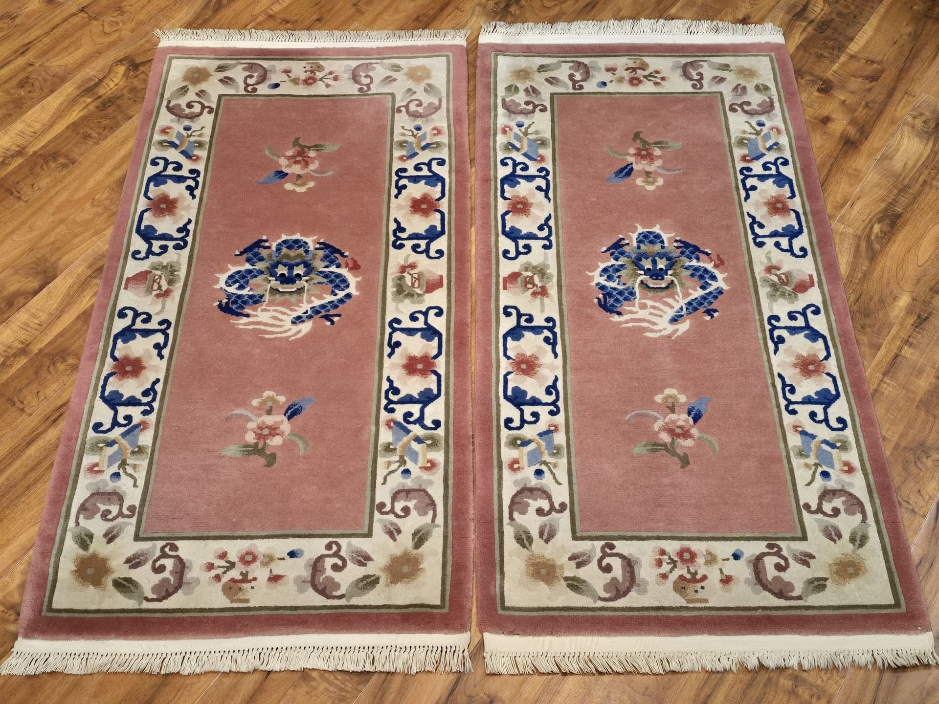Pair of rugs, Art Deco, pink blue, wool, China, 1960s. - 395783