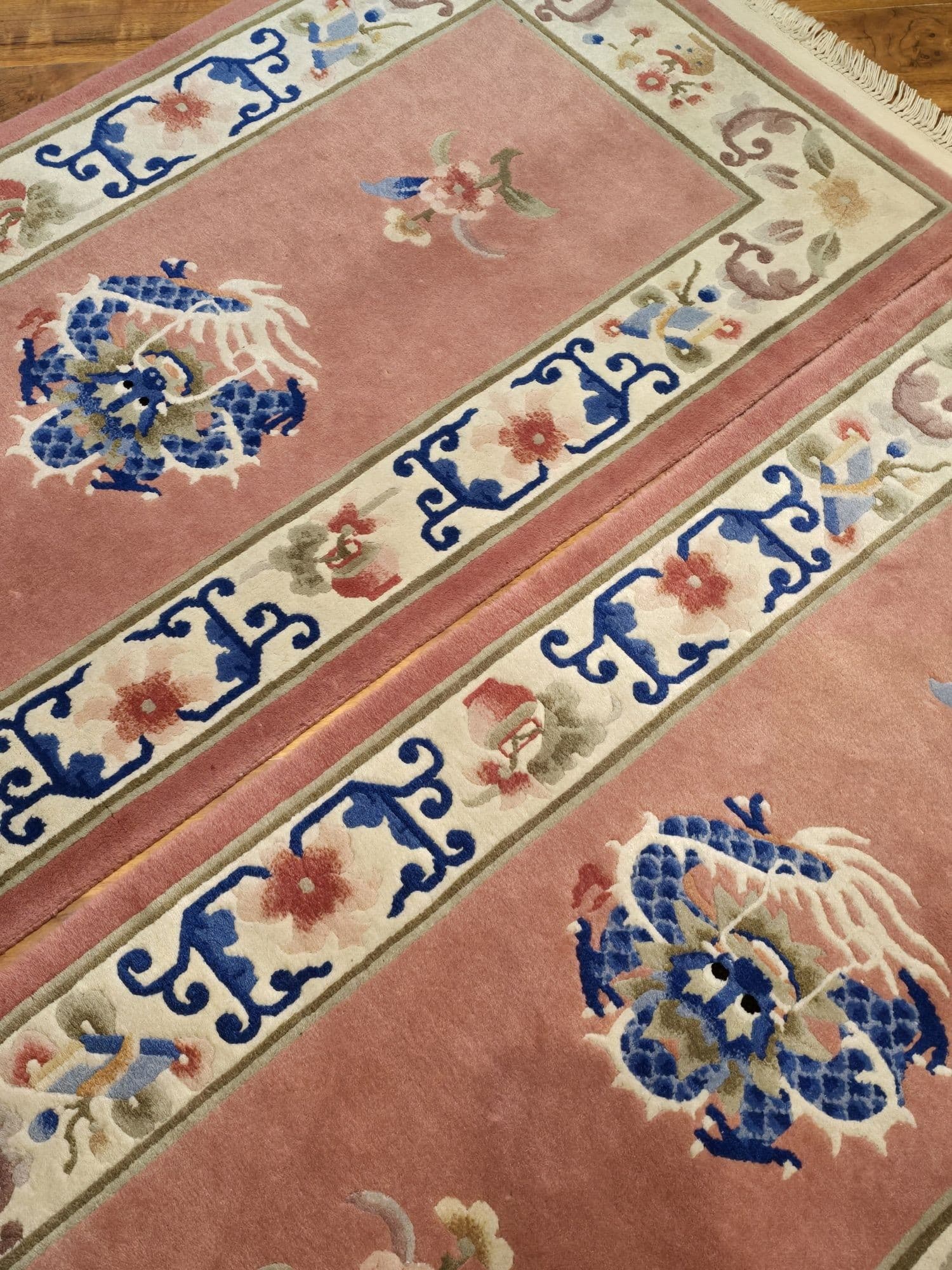 Pair of rugs, Art Deco, pink blue, wool, China, 1960s. - 395786