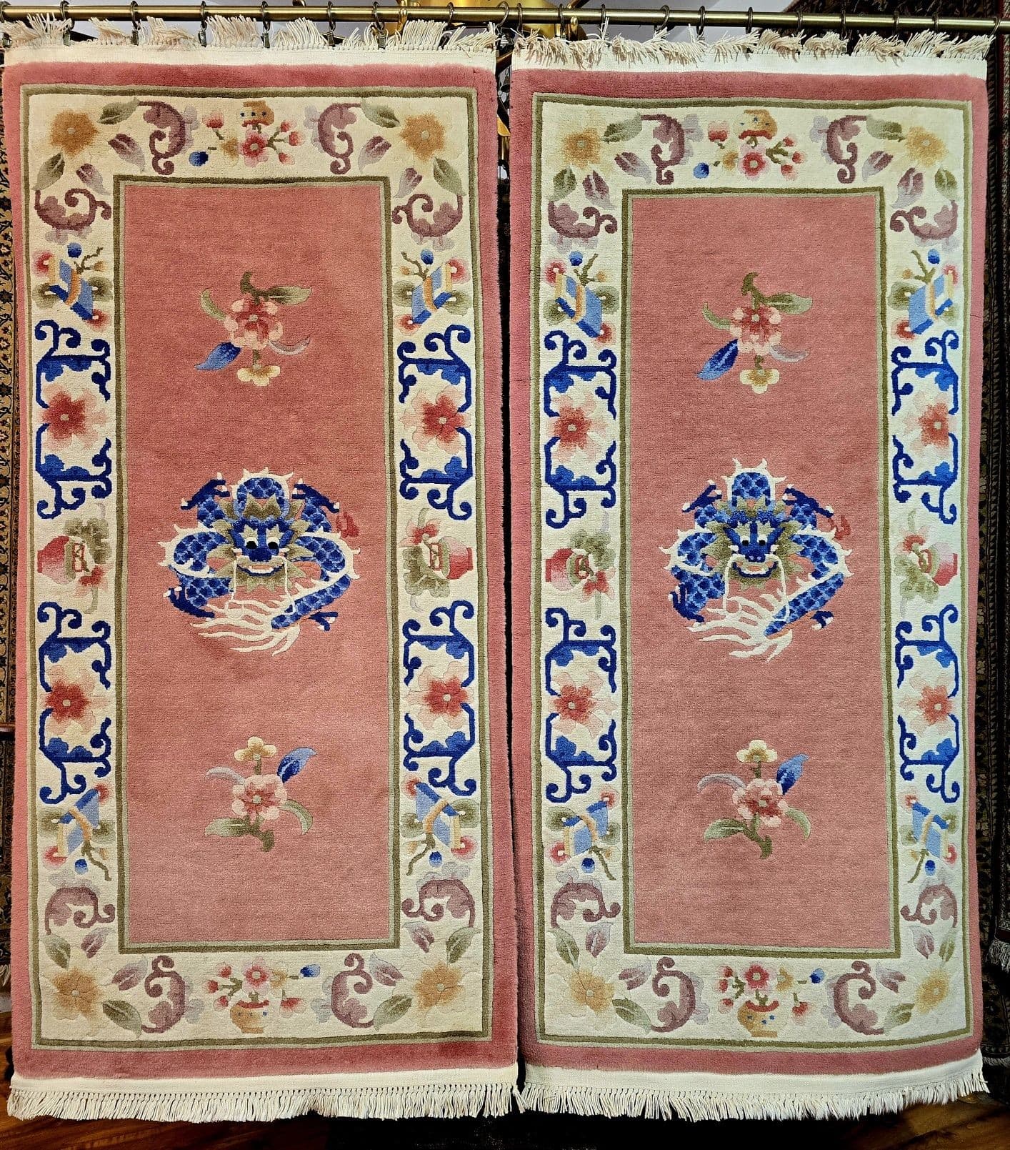 Pair of rugs, Art Deco, pink blue, wool, China, 1960s. - 395788