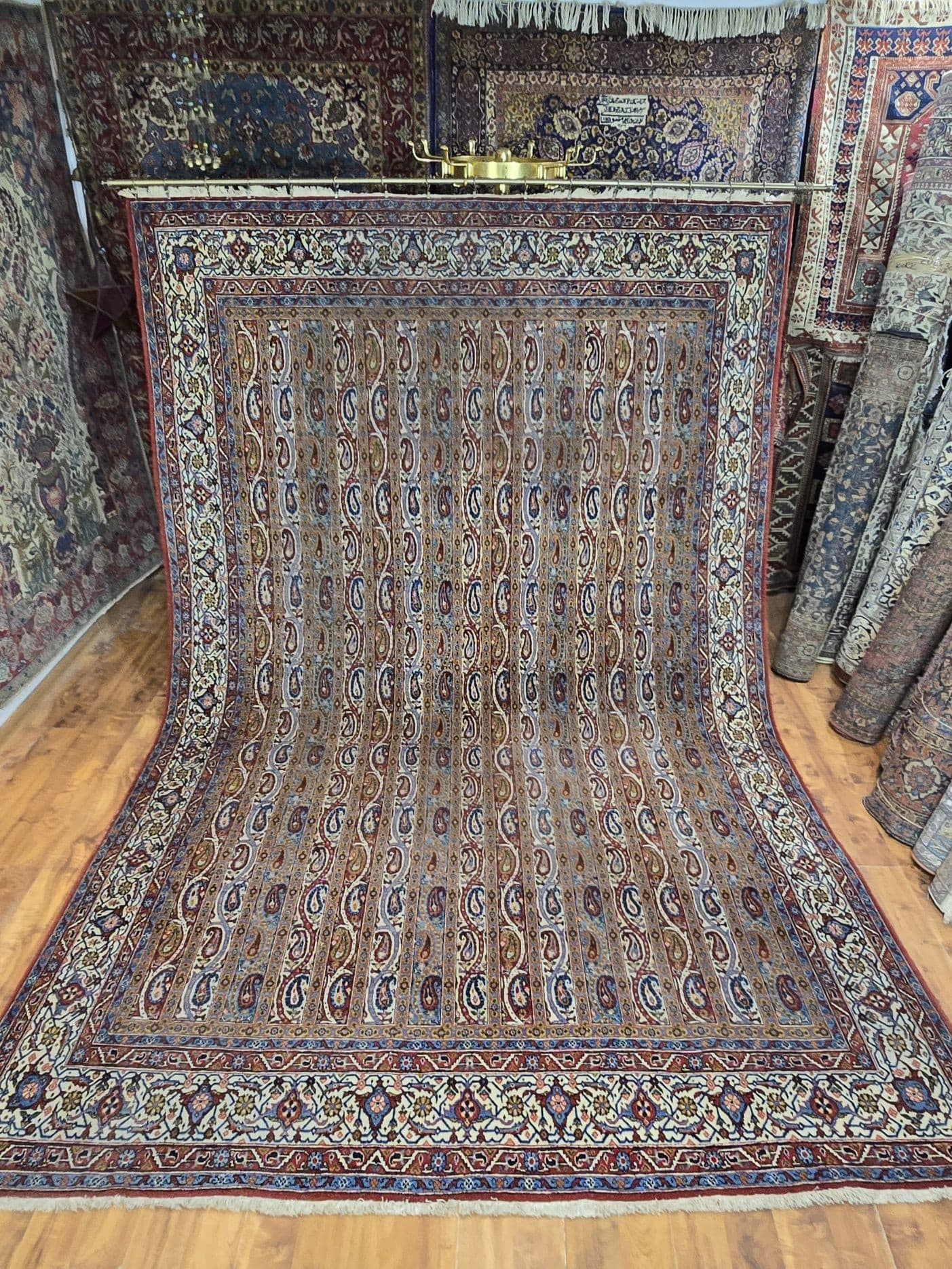 Dywan Qom Moharramat 330x215 cm, szary, wełna kork, Iran, lata 70. - 395820