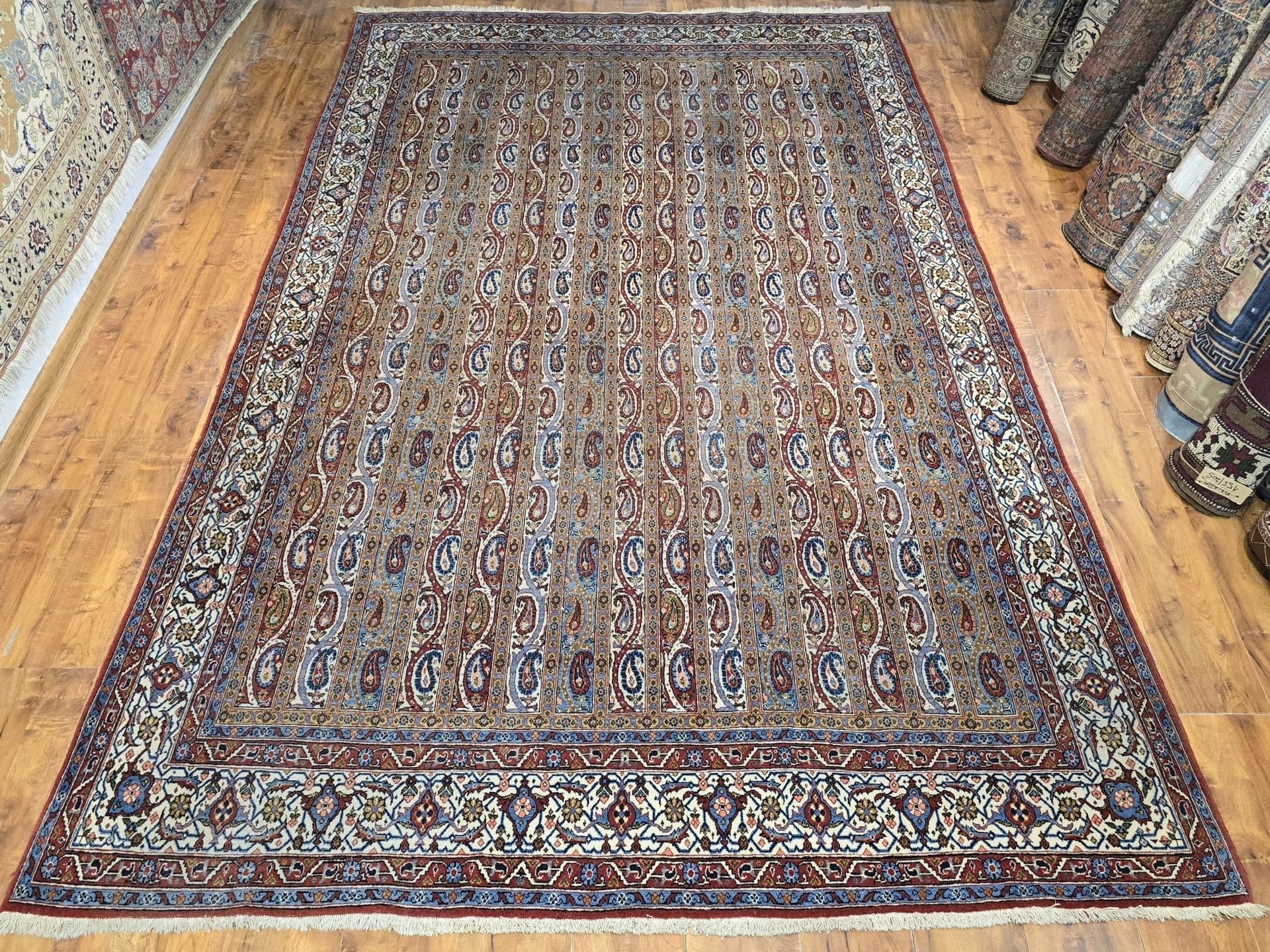 Dywan Qom Moharramat 330x215 cm, szary, wełna kork, Iran, lata 70. - 395817