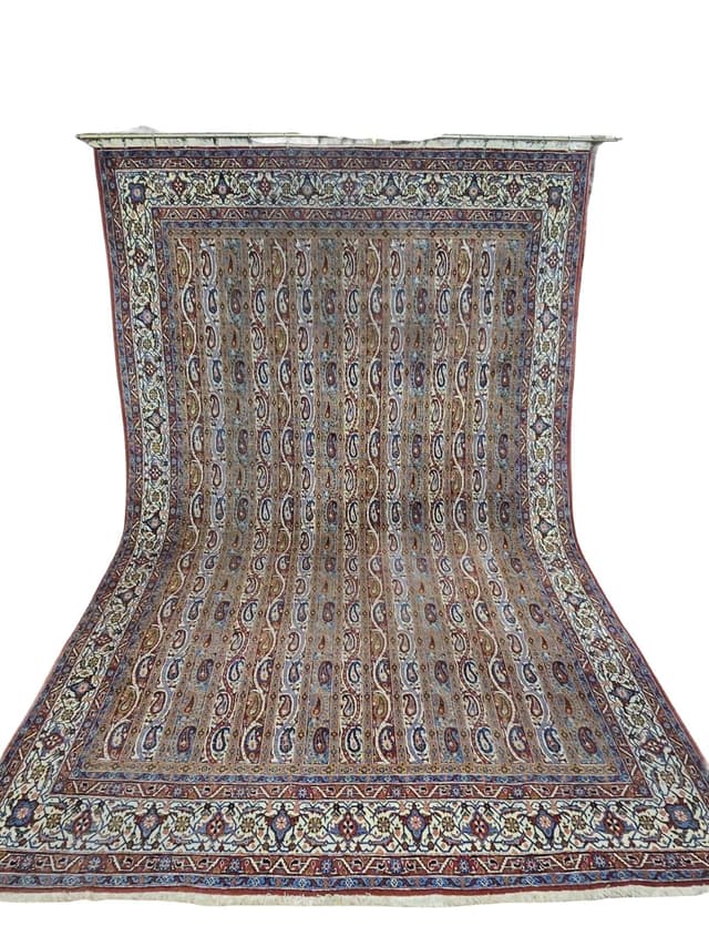 Dywan Qom Moharramat 330x215 cm, szary, wełna kork, Iran, lata 70. - WYMIARY