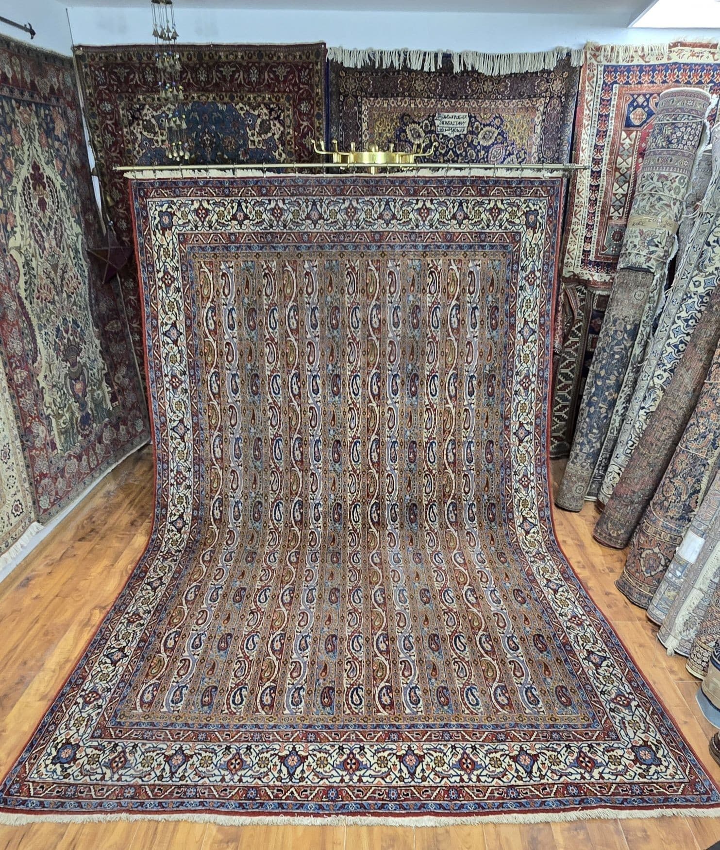 Dywan Qom Moharramat 330x215 cm, szary, wełna kork, Iran, lata 70. - 395816