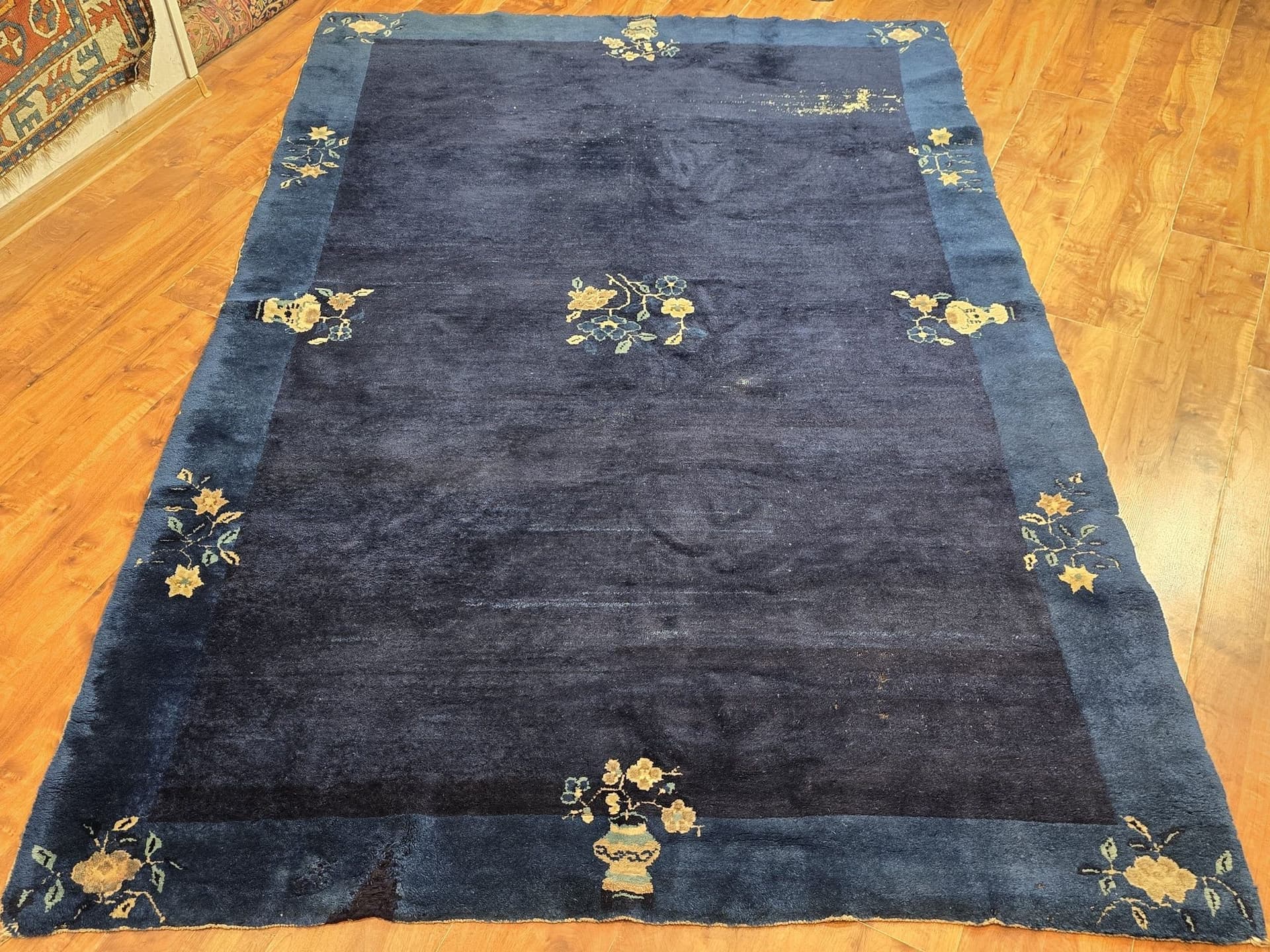 Rug Art Deco, 160 x 236 cm, indigo wool, cotton, China, 1920s. - 395834