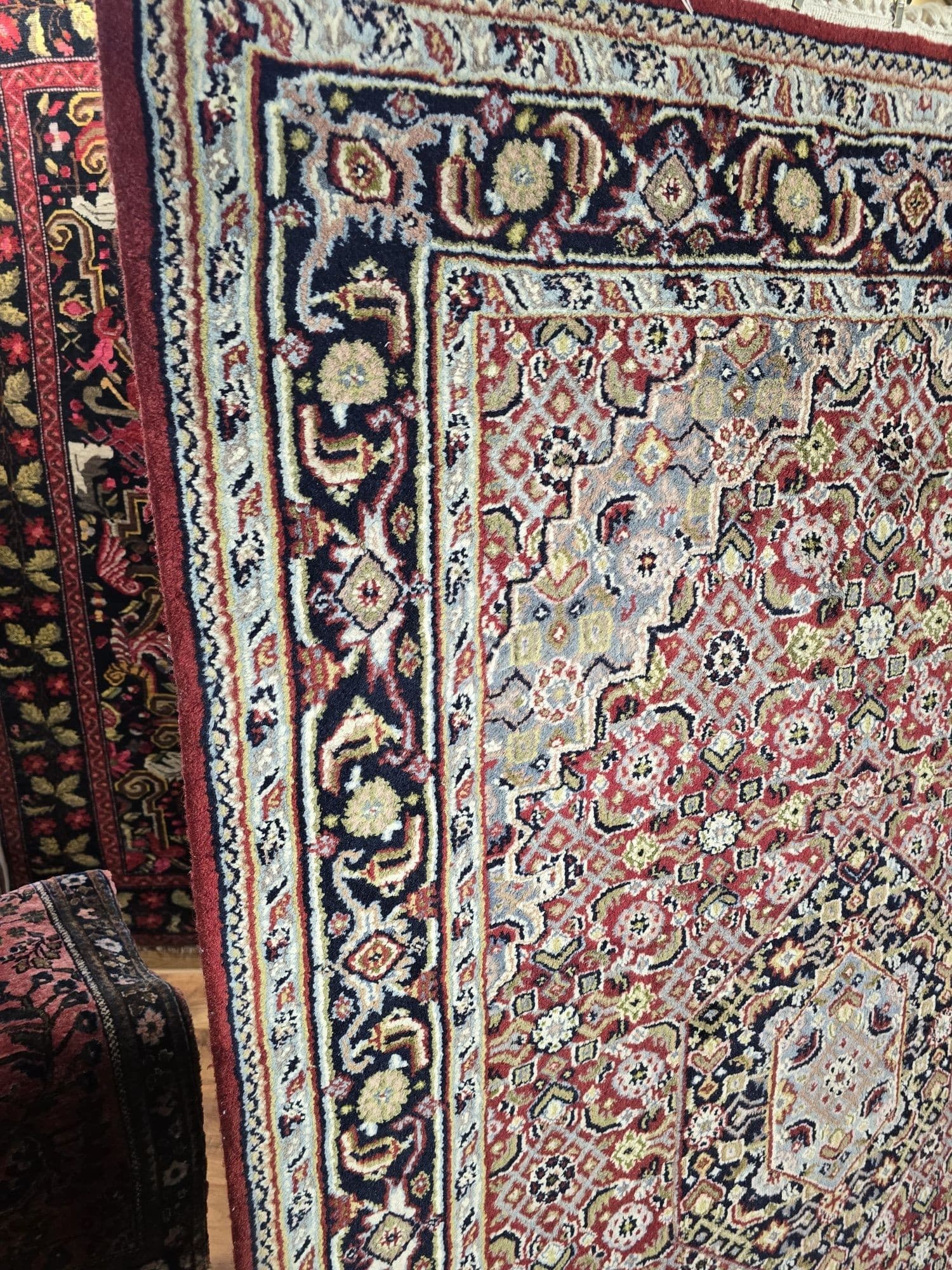 Rug Indo Bidjar 115x185 cm, red blue beige gold, wool, India - 395885