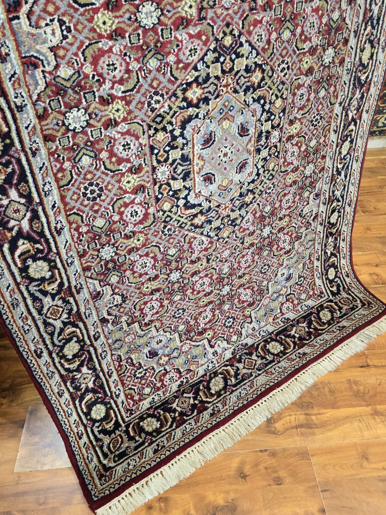 Rug Indo Bidjar 115x185 cm, red blue beige gold, wool, India - 395888