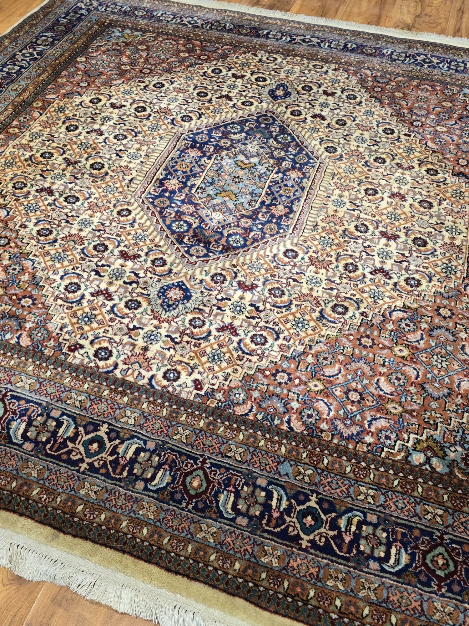 Rug Indo Bidjar 200x200 cm, white, orange, blue, beige, brown wool - 395897