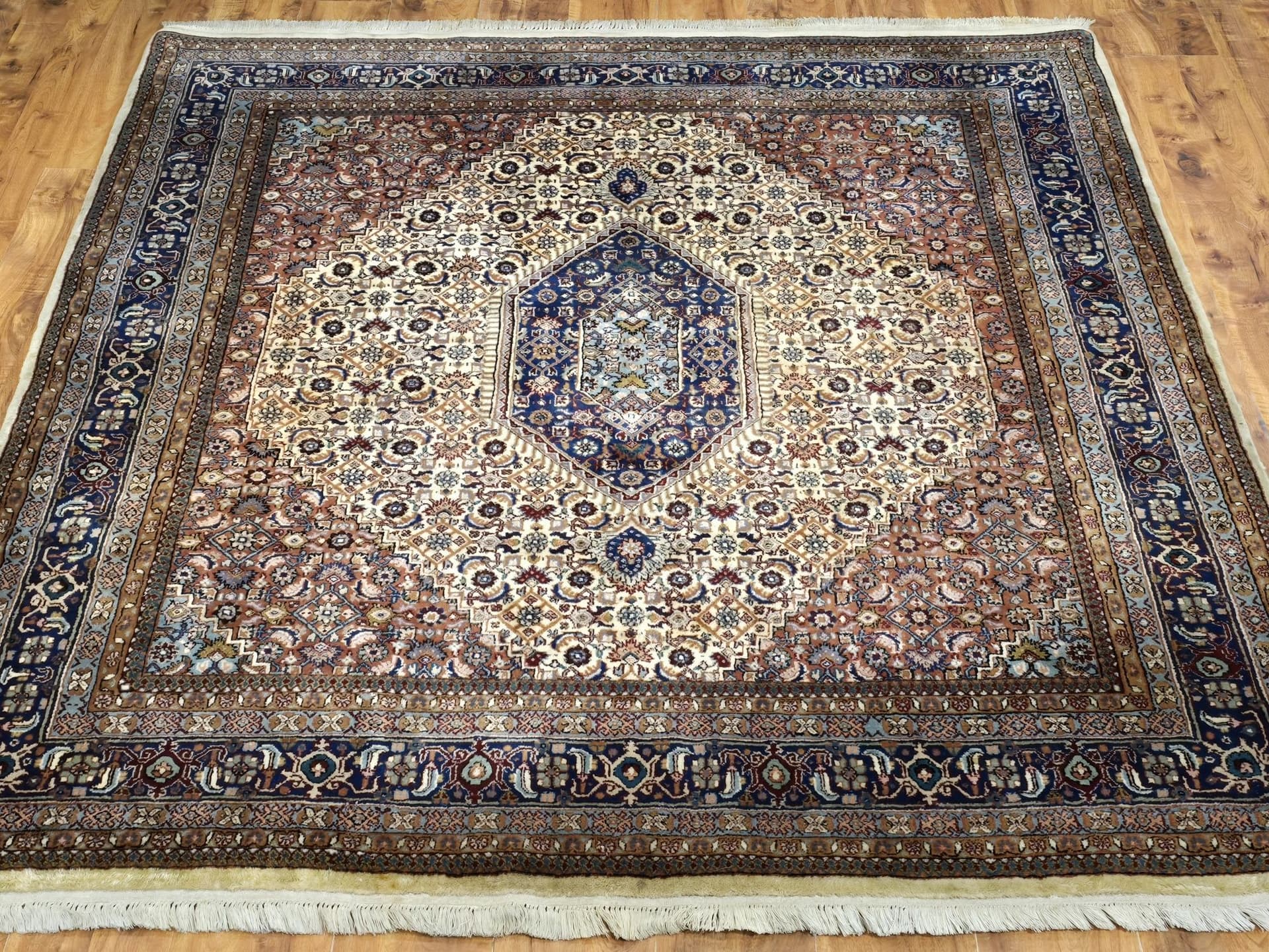 Rug Indo Bidjar 200x200 cm, white, orange, blue, beige, brown wool - 395898