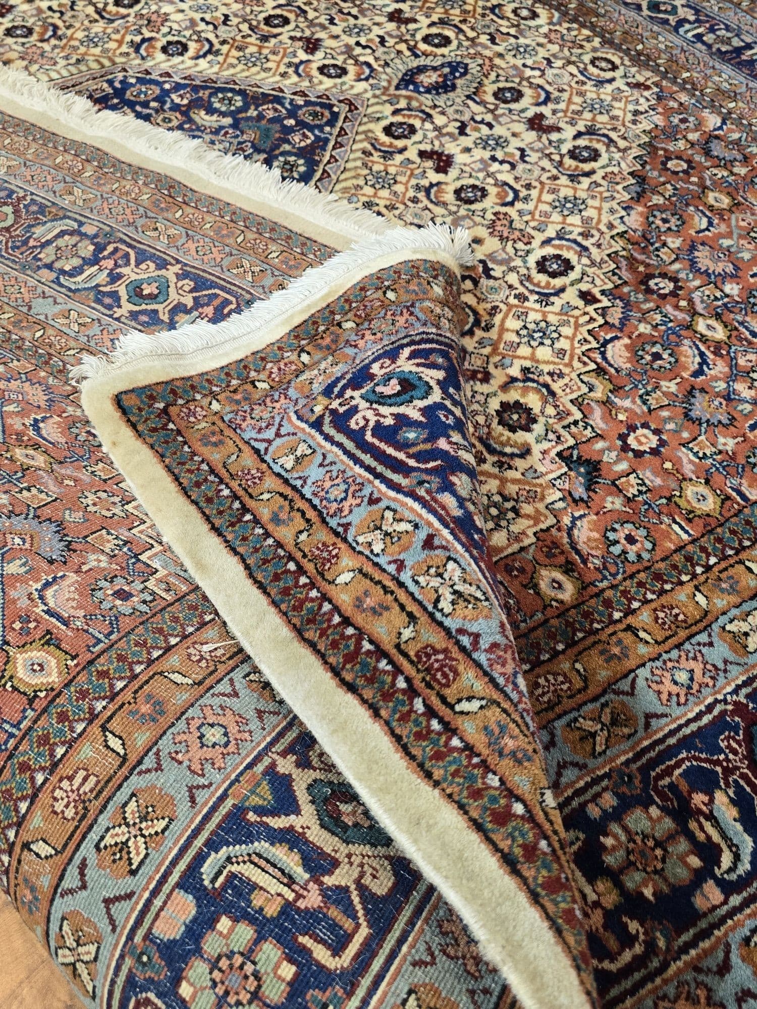 Rug Indo Bidjar 200x200 cm, white, orange, blue, beige, brown wool - 395896