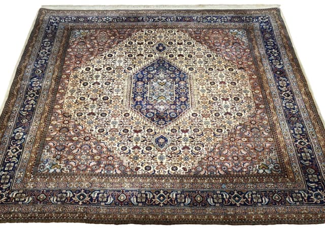 Rug Indo Bidjar 200x200 cm, white, orange, blue, beige, brown wool - DIMENSION