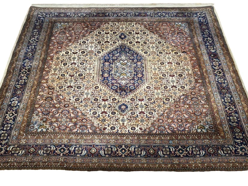 Rug Indo Bidjar 200x200 cm, white, orange, blue, beige, brown wool