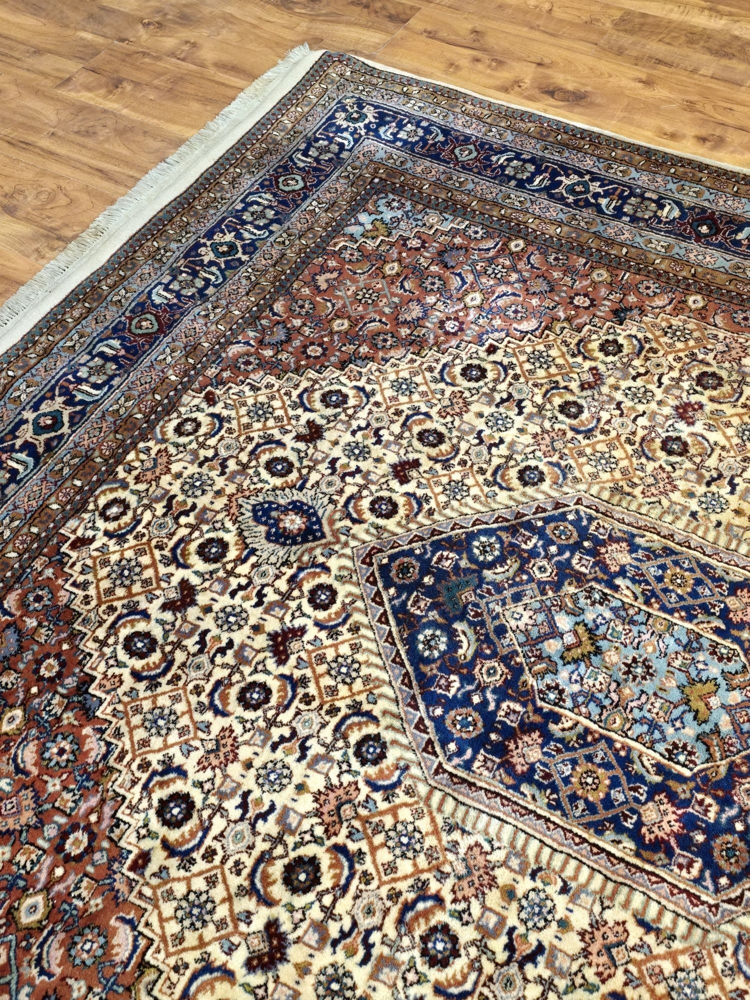 Rug Indo Bidjar 200x200 cm, white, orange, blue, beige, brown wool - 395894