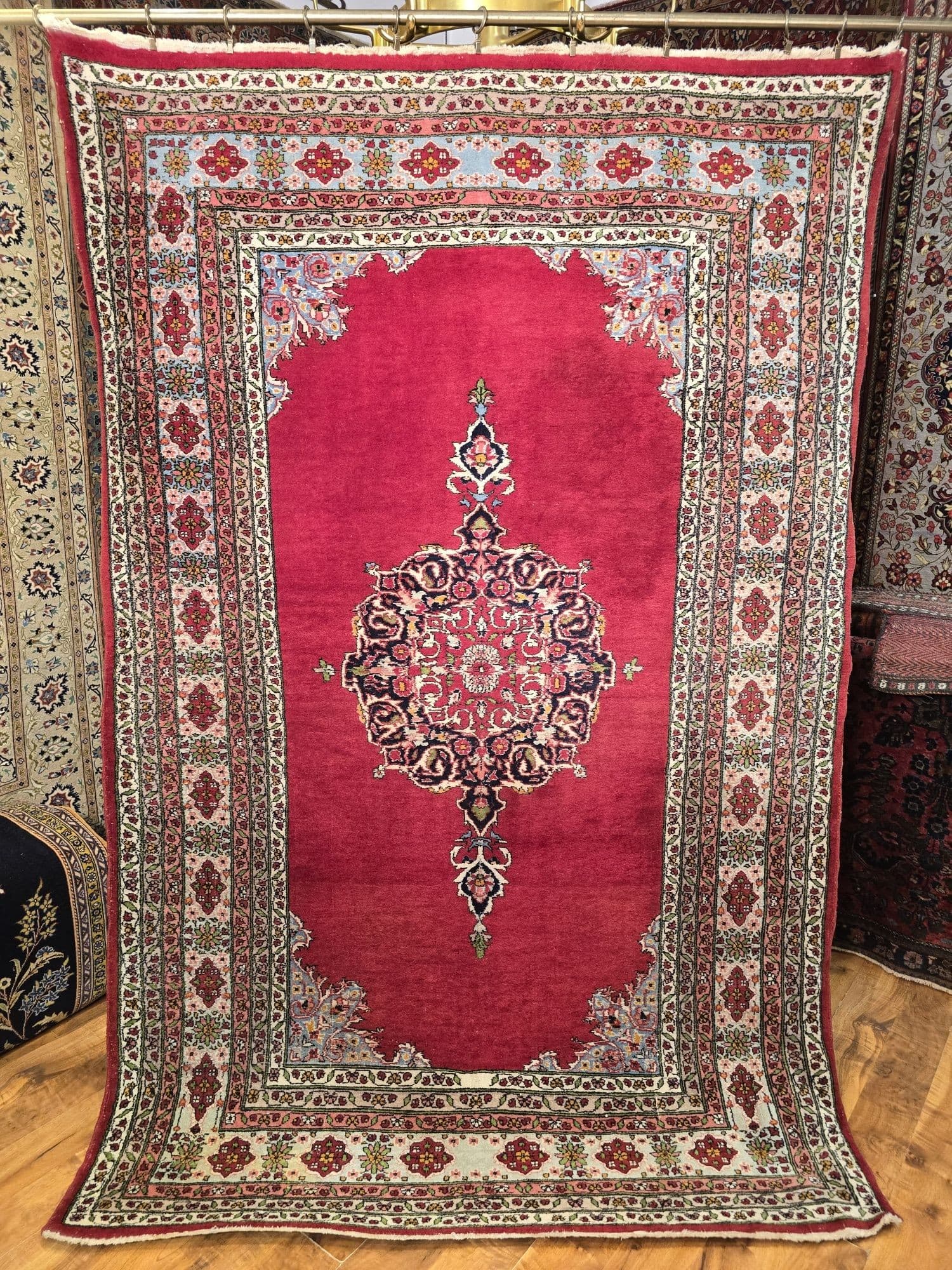 Dywan perski Kashan, 195x125 cm, wełna czerwona, Iran, lata 60. - 395916