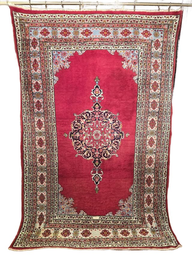 Dywan perski Kashan, 195x125 cm, wełna czerwona, Iran, lata 60. - WYMIARY
