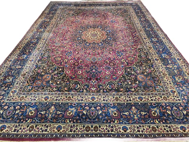 Dywan Mashhad, perski, czerwony, wełna, Iran, lata 90. - WYMIARY