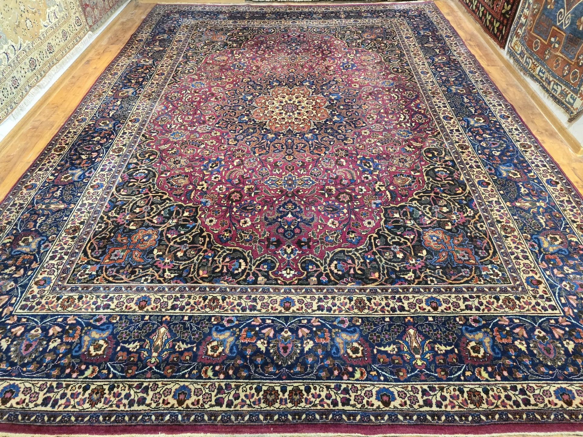 Dywan Mashhad, perski, czerwony, wełna, Iran, lata 90. - 395925