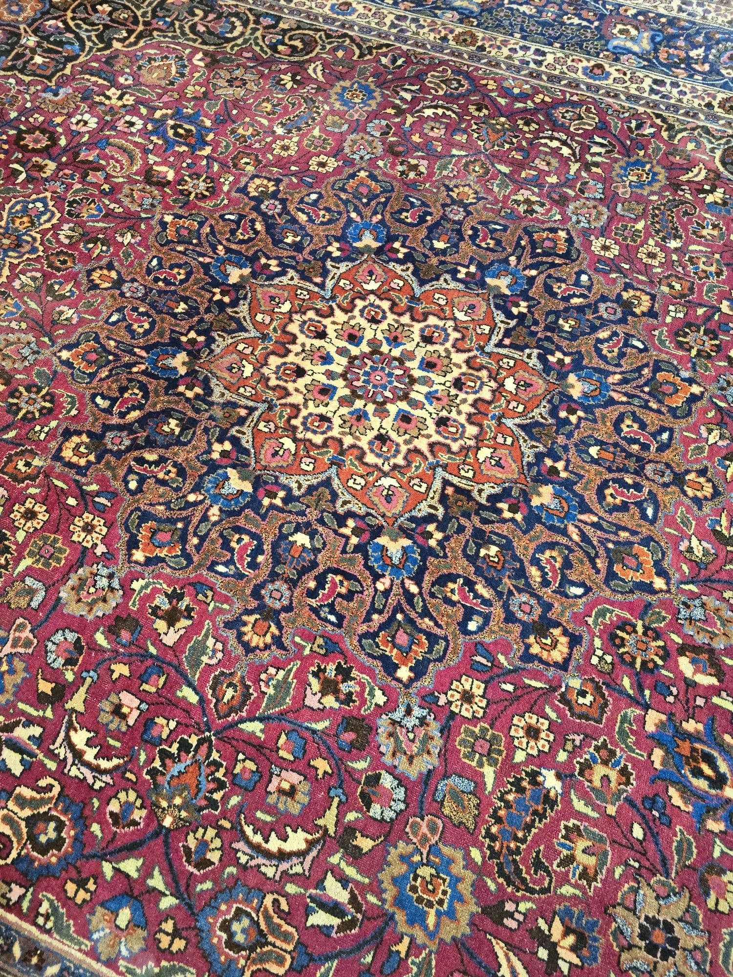 Dywan Mashhad, perski, czerwony, wełna, Iran, lata 90. - 395919