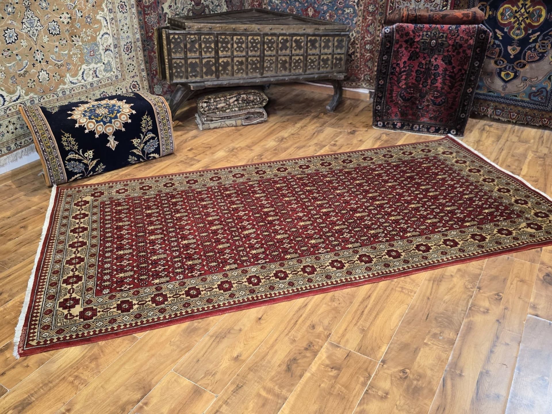 Rug Shirvan, red beige brown, wool, Azerbaijan, 1970s, 250x128 cm - 395928