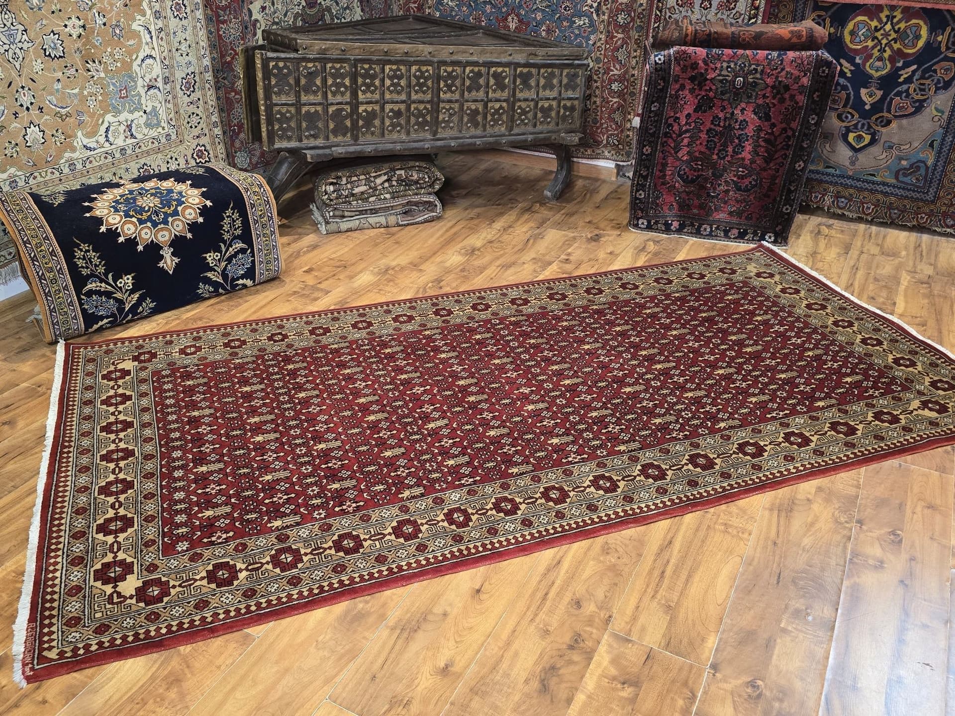 Rug Shirvan, red beige brown, wool, Azerbaijan, 1970s, 250x128 cm - 395929