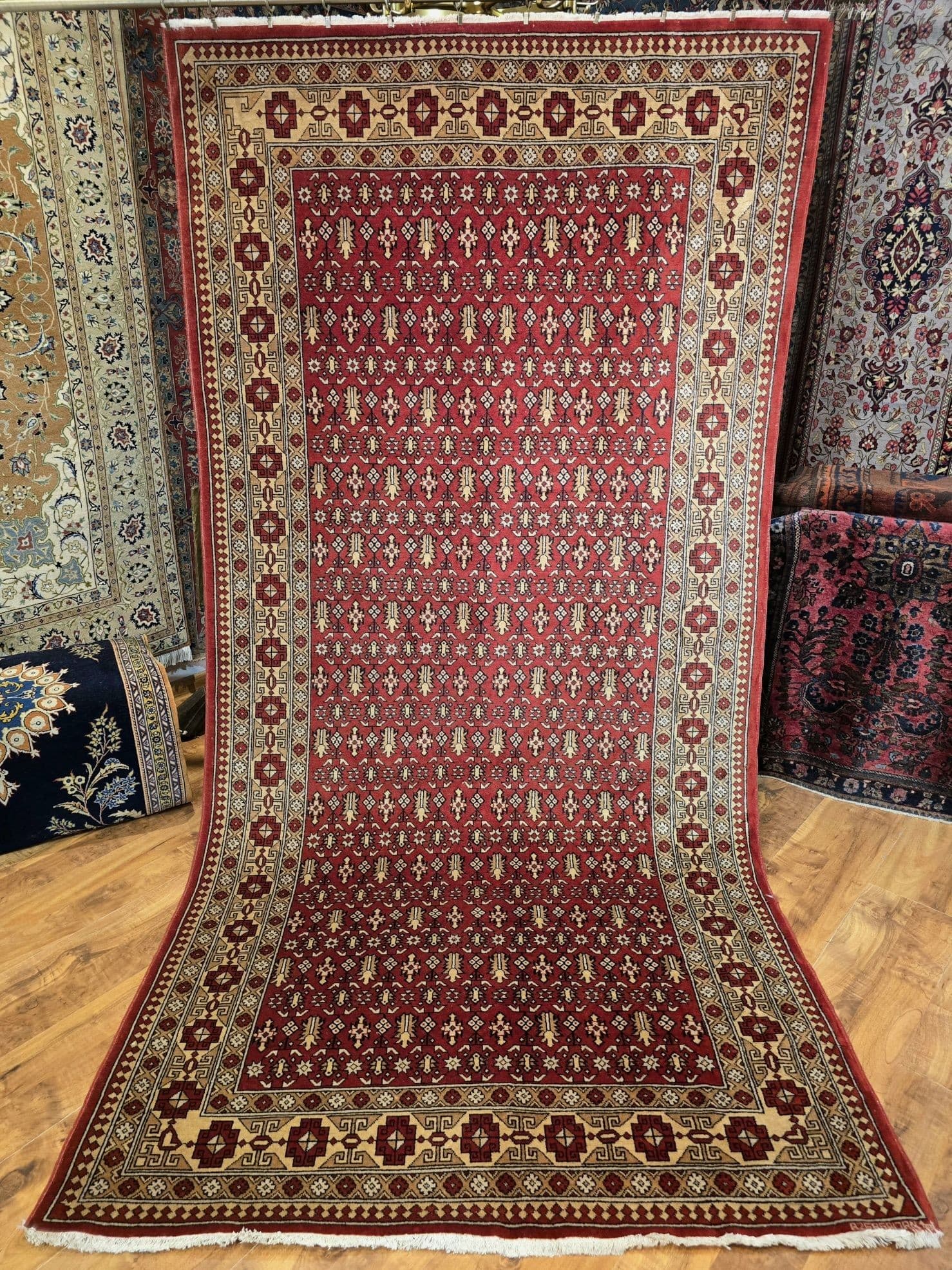 Rug Shirvan, red beige brown, wool, Azerbaijan, 1970s, 250x128 cm - 395934