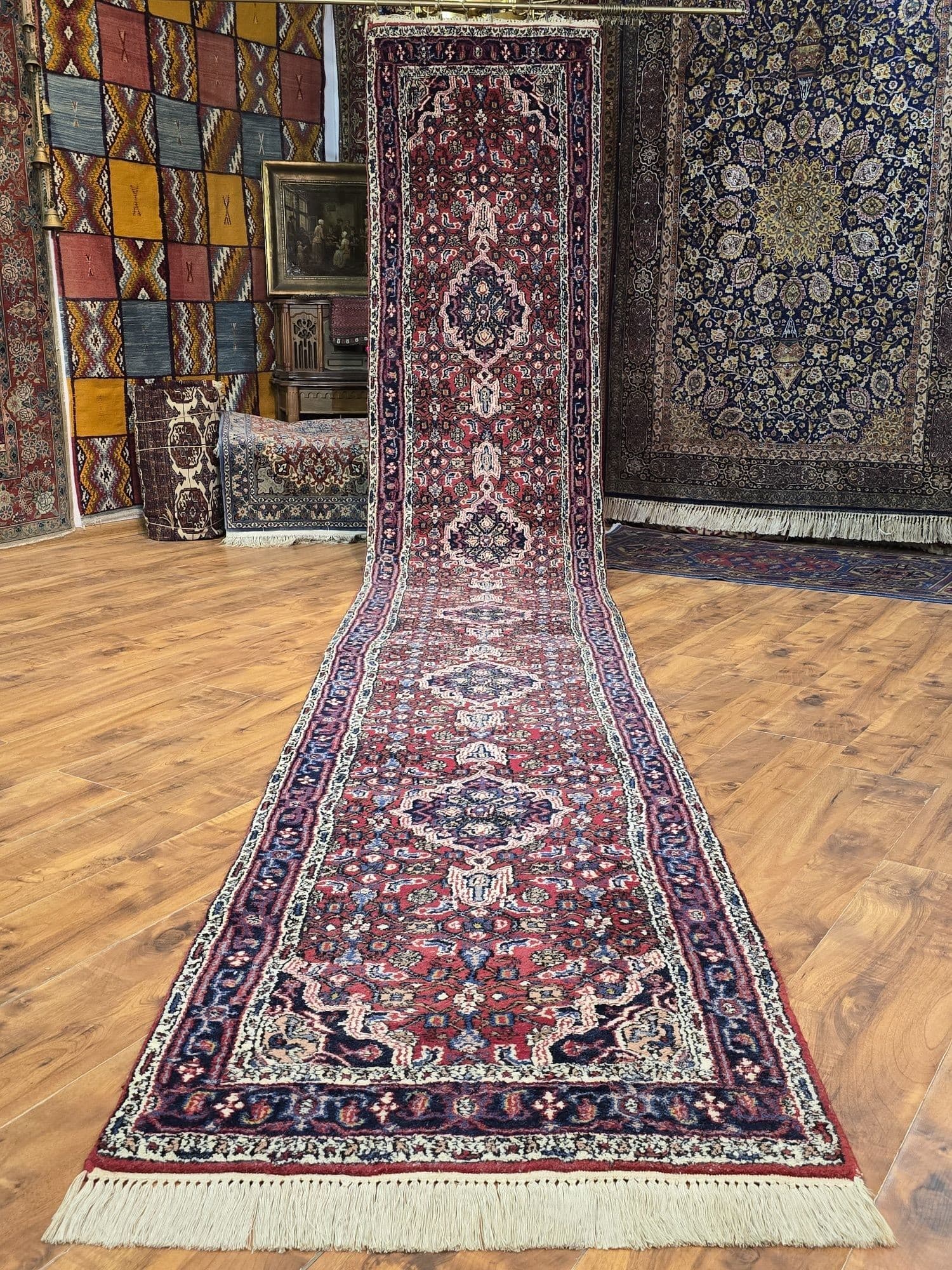 Chodnik Bidjar 75x445 cm, czerwony, niebieski, wełna, Persja - 395960