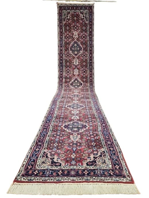 Chodnik Bidjar 75x445 cm, czerwony, niebieski, wełna, Persja - WYMIARY