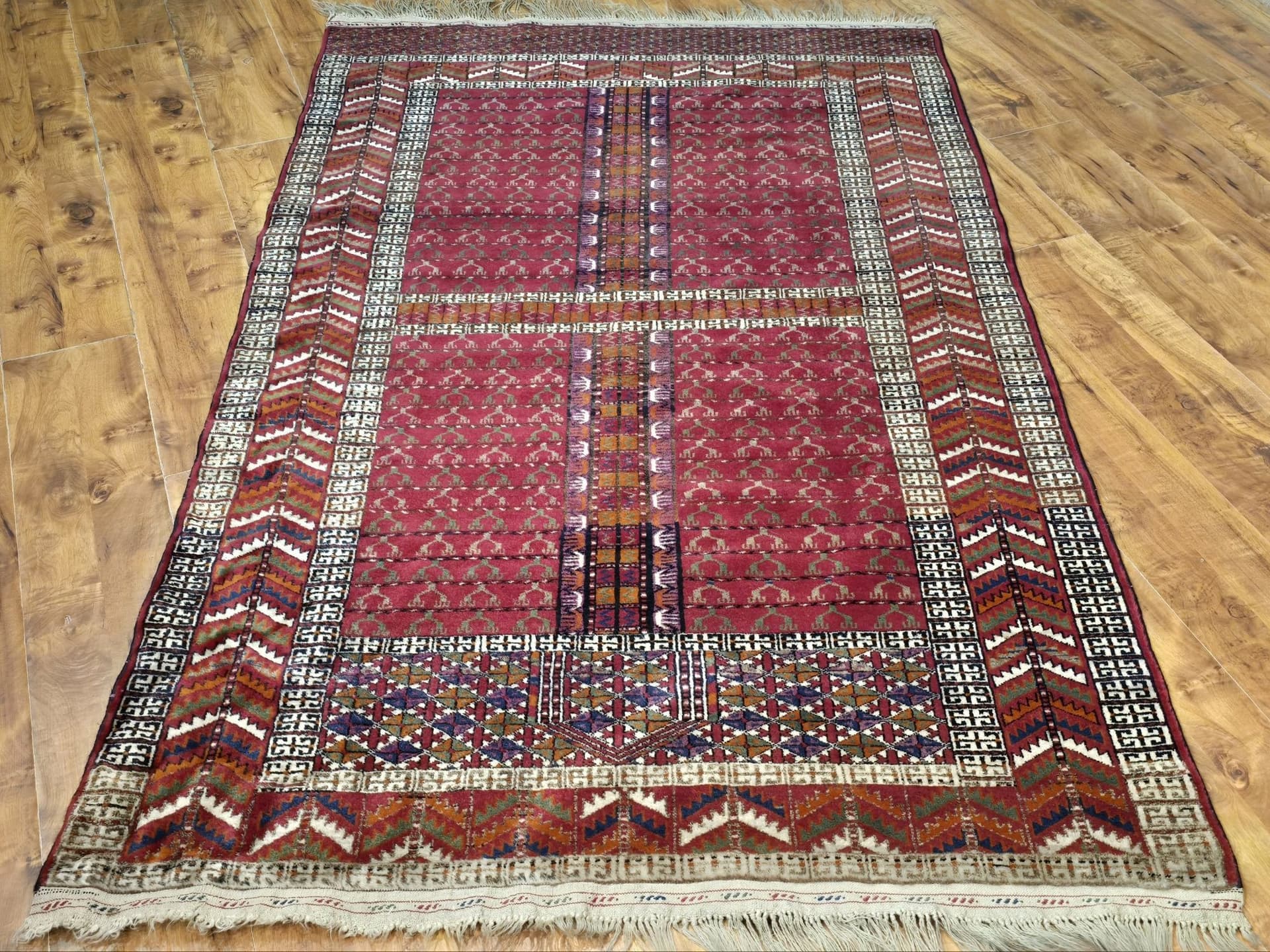 Rug Engsi, red, wool, 200x126 cm, Turkmenistan - 395962