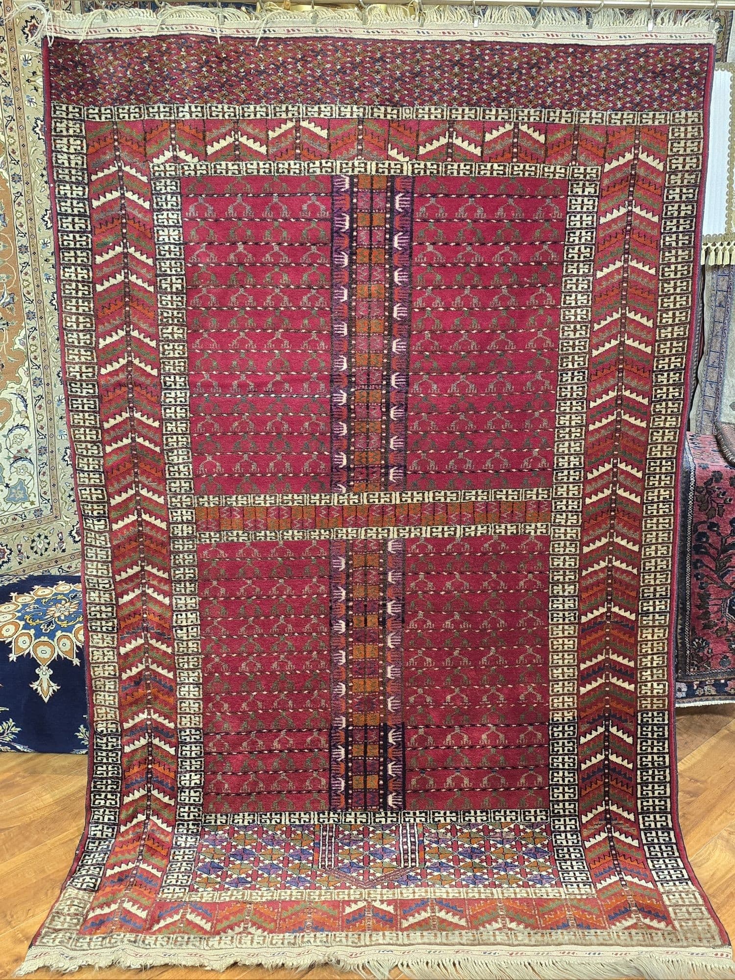 Rug Engsi, red, wool, 200x126 cm, Turkmenistan - 395969
