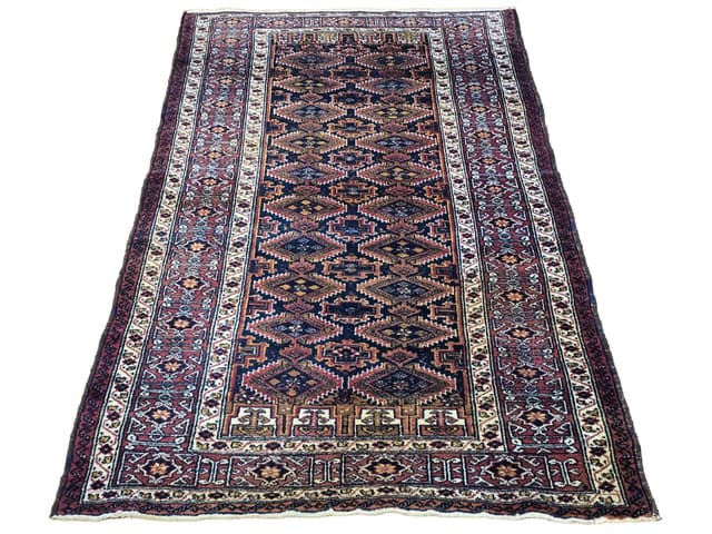 Rug Beluch, 100x195 cm, blue red brown gold white, wool, Iran, 1960s. - DIMENSION