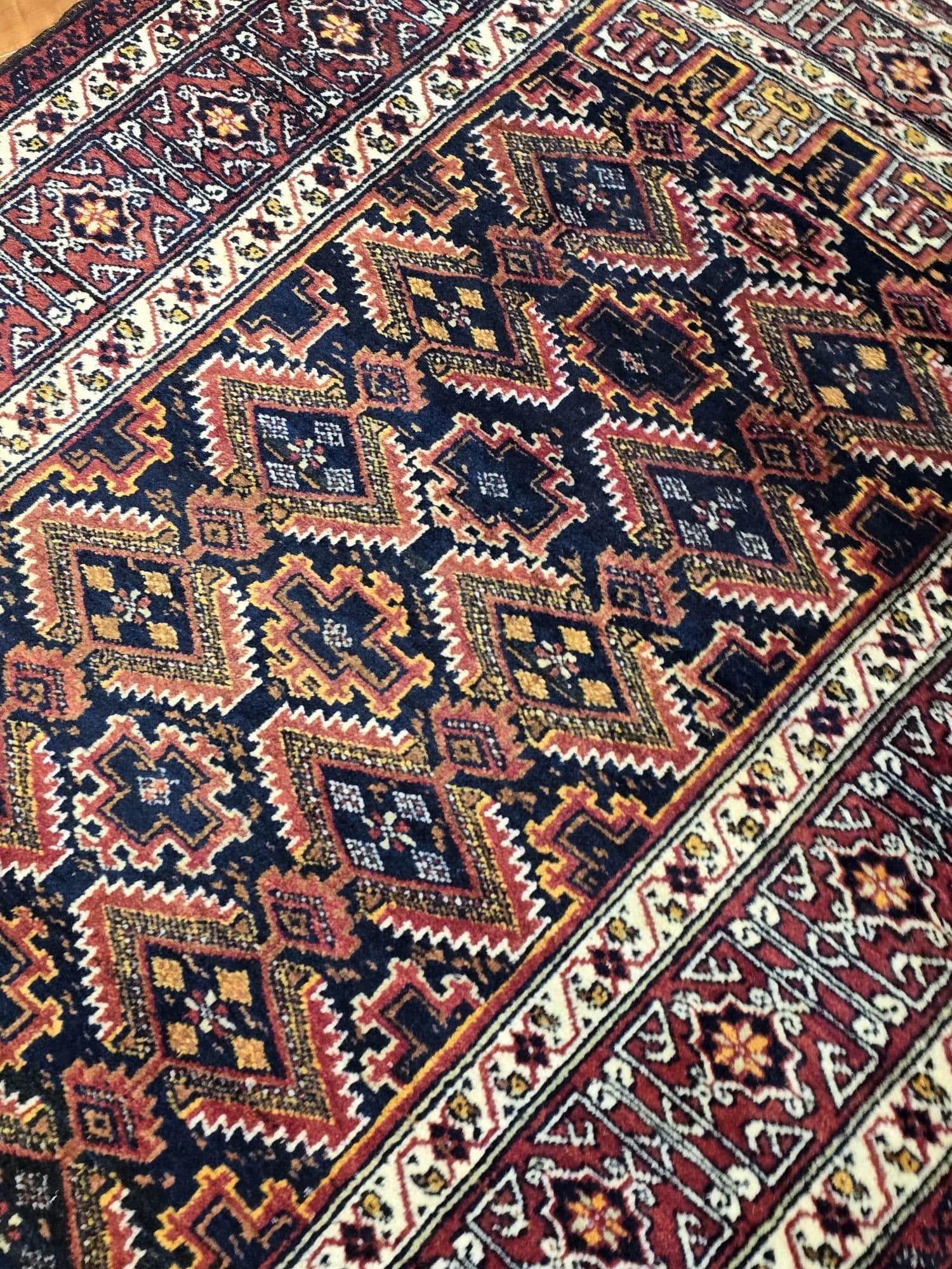 Rug Beluch, 100x195 cm, blue red brown gold white, wool, Iran, 1960s. - 396027