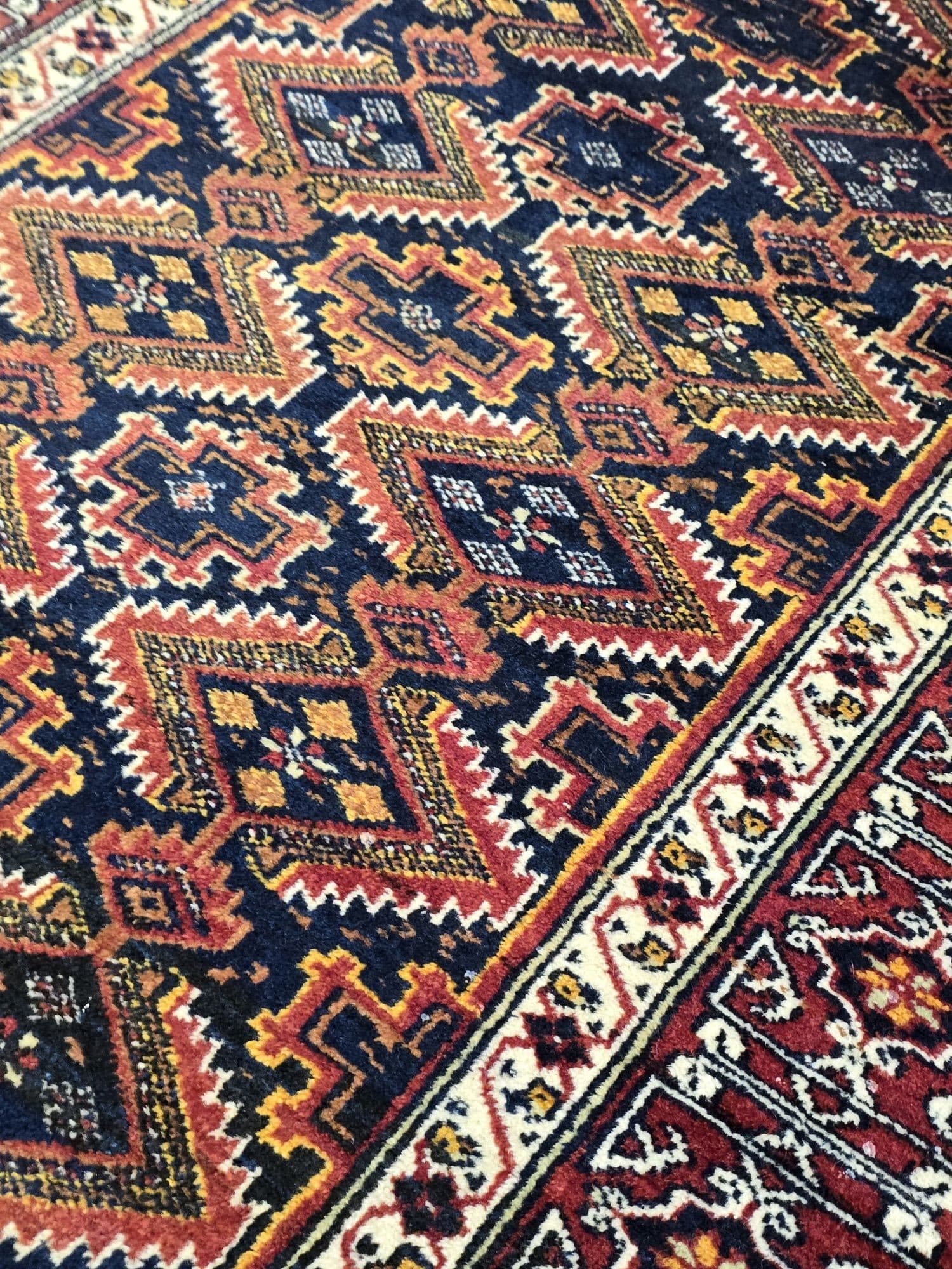 Rug Beluch, 100x195 cm, blue red brown gold white, wool, Iran, 1960s. - 396031