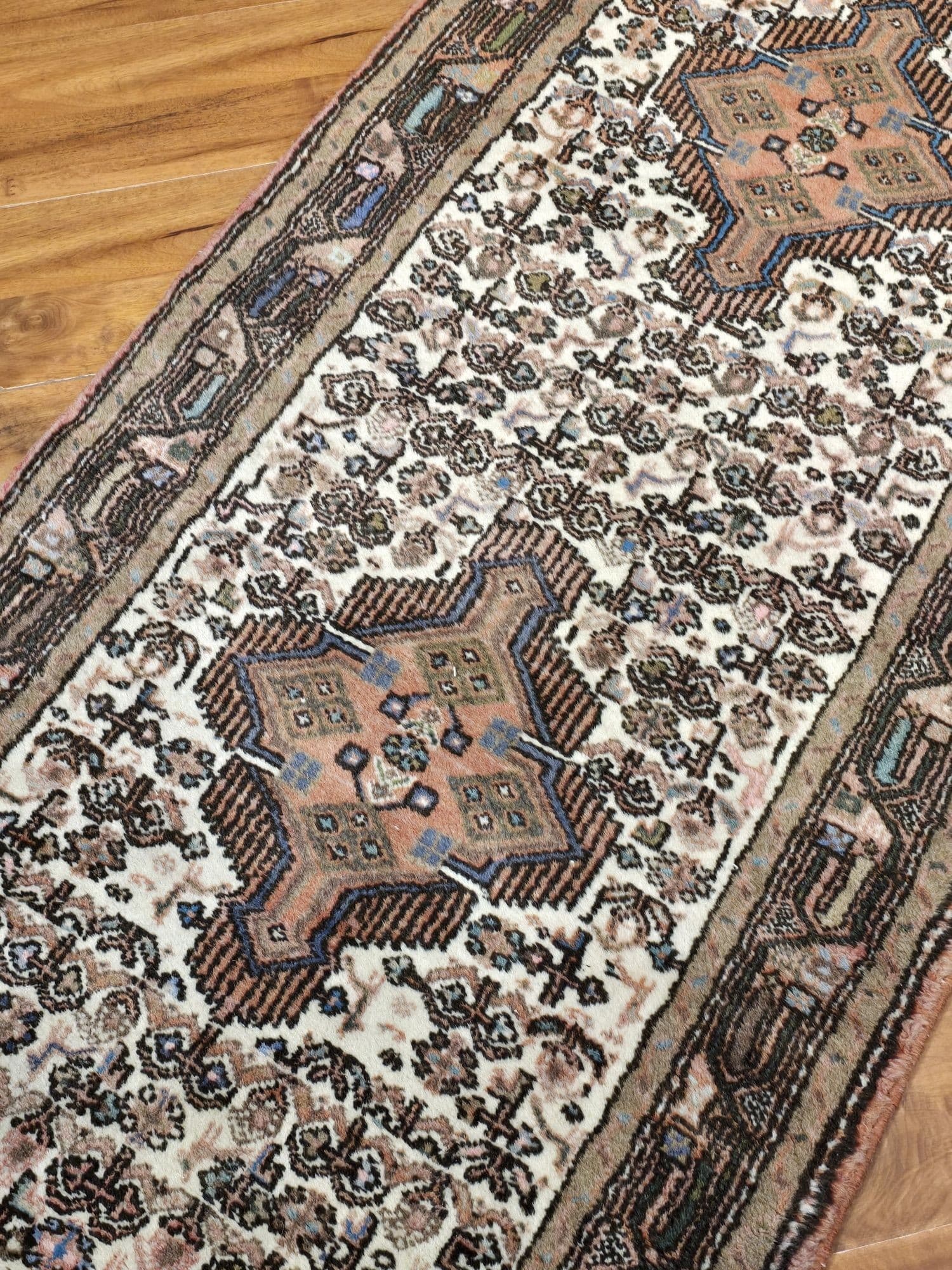 Chodnik Hamadan 82x285 cm, beżowy brązowy pomarańczowy różowy niebieski zielony, wełna, Iran, lata 70. - 396041