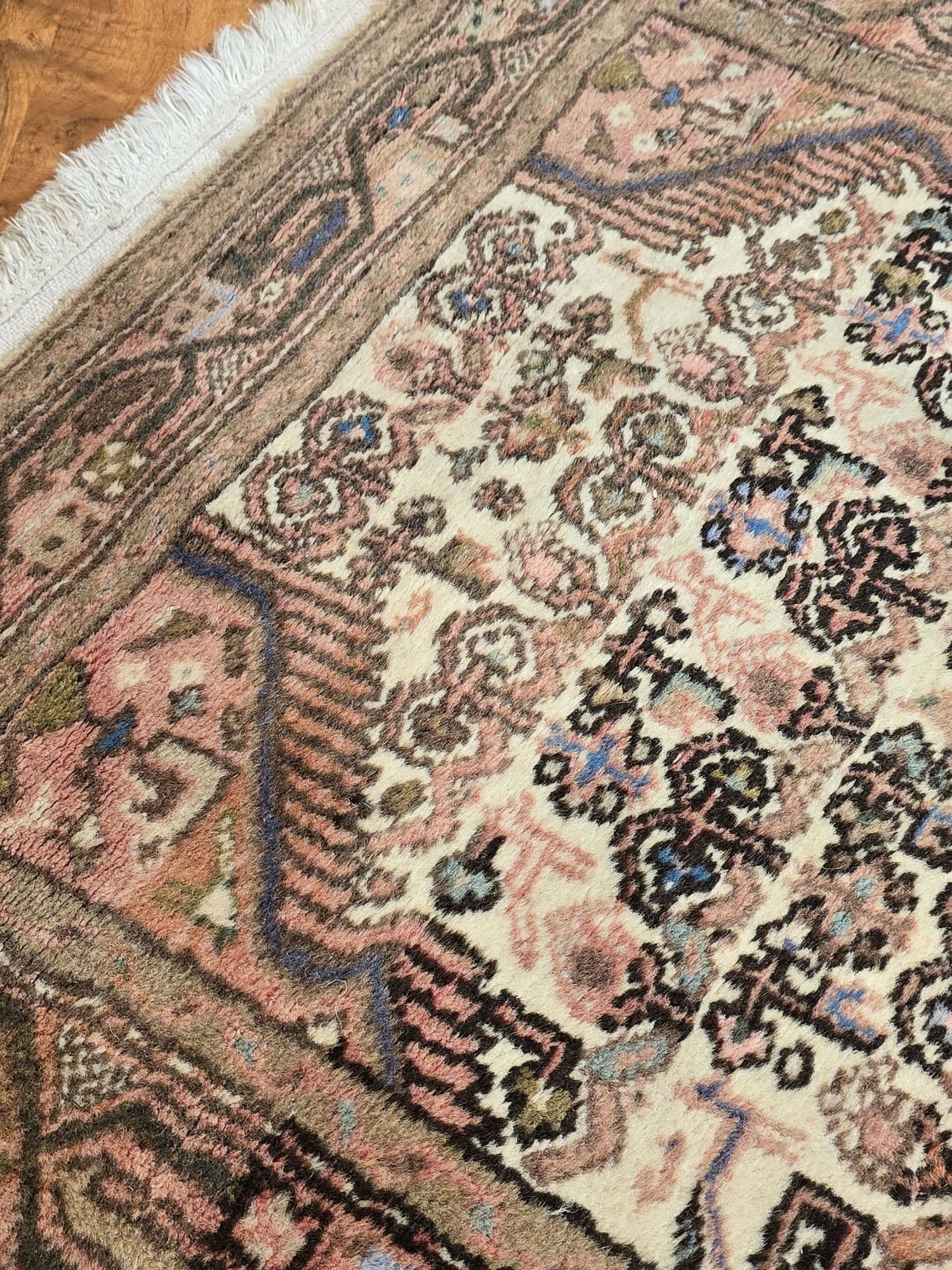 Chodnik Hamadan 82x285 cm, beżowy brązowy pomarańczowy różowy niebieski zielony, wełna, Iran, lata 70. - 396046