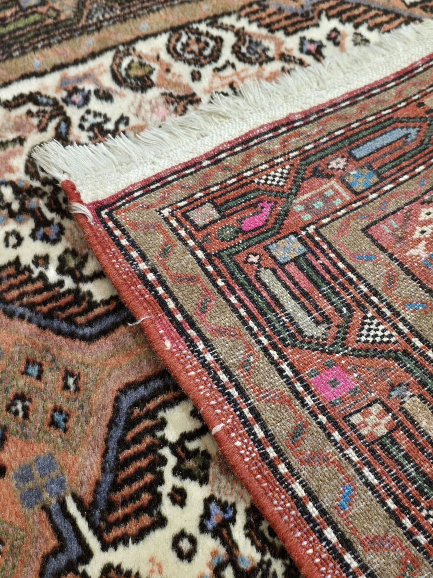 Chodnik Hamadan 82x285 cm, beżowy brązowy pomarańczowy różowy niebieski zielony, wełna, Iran, lata 70. - 396044