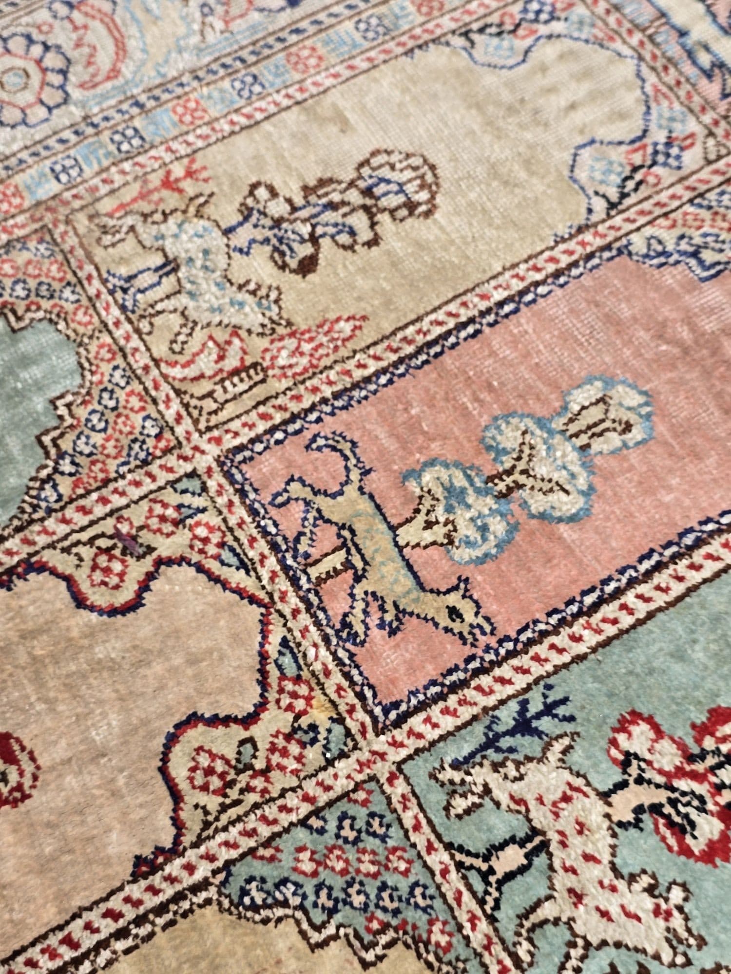 Rug Kayserie 58x158 cm, pink beige blue, silk, Turkey, 1960s. - 396084