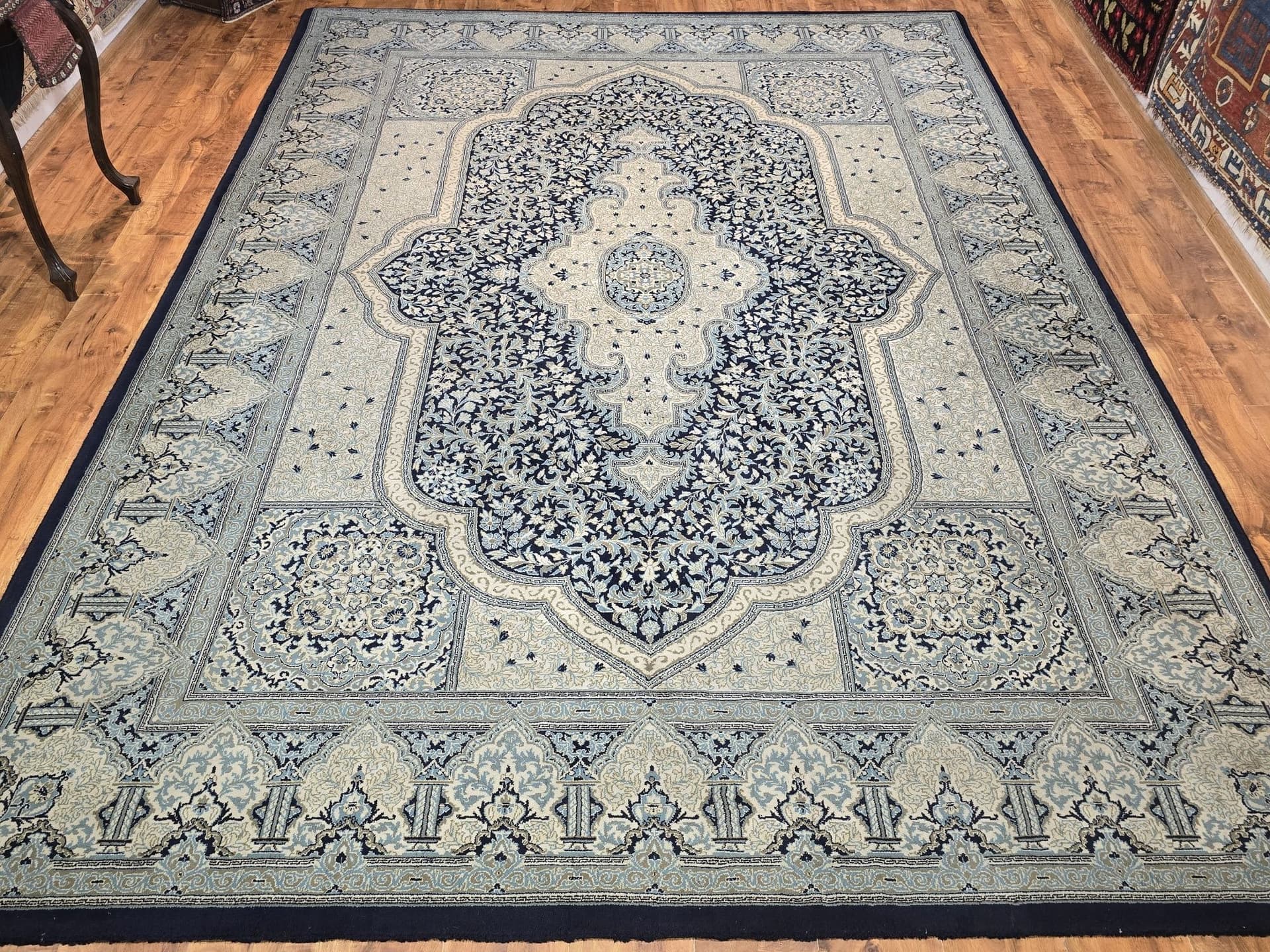 Dywan Nain Yazd Shah Abbasi 250x350 cm, biały niebieski szary, wełna, Iran - 396141