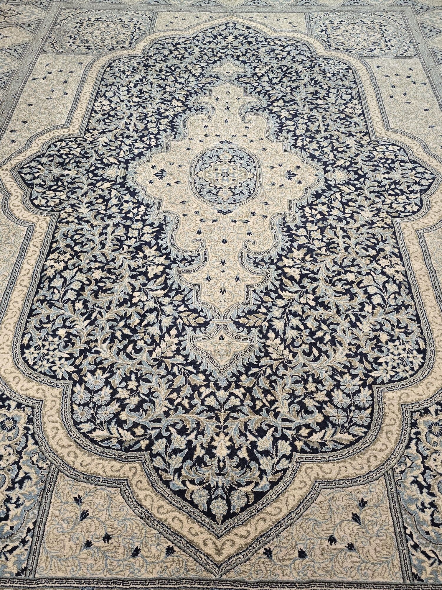 Dywan Nain Yazd Shah Abbasi 250x350 cm, biały niebieski szary, wełna, Iran - 396135
