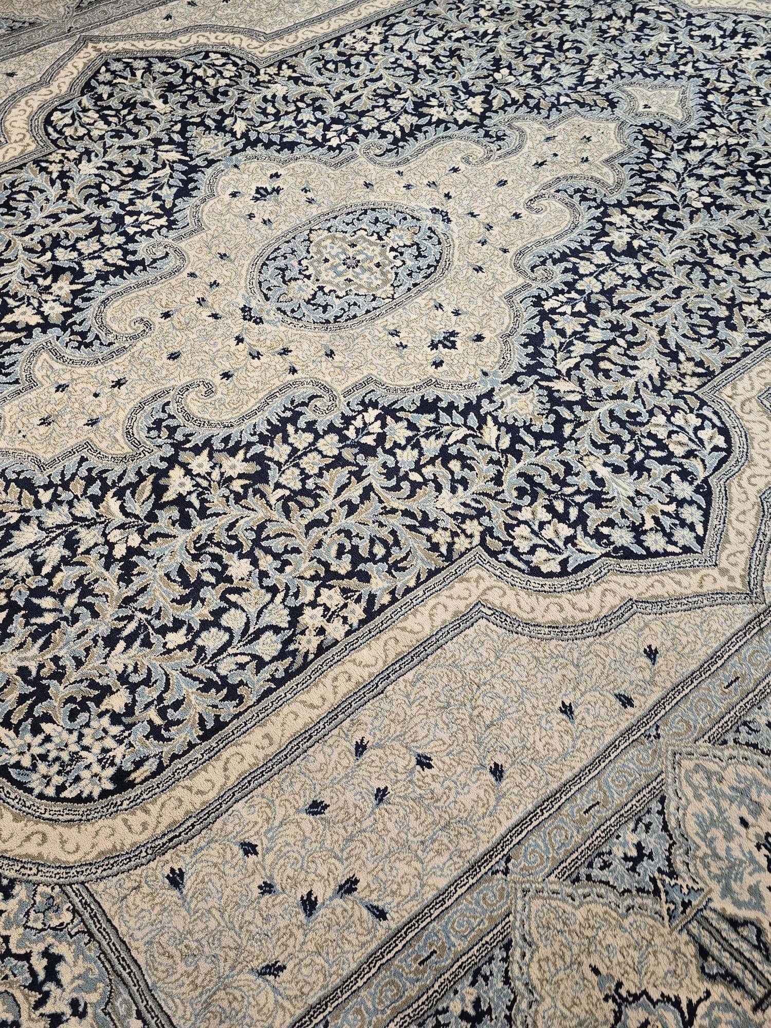 Dywan Nain Yazd Shah Abbasi 250x350 cm, biały niebieski szary, wełna, Iran - 396138