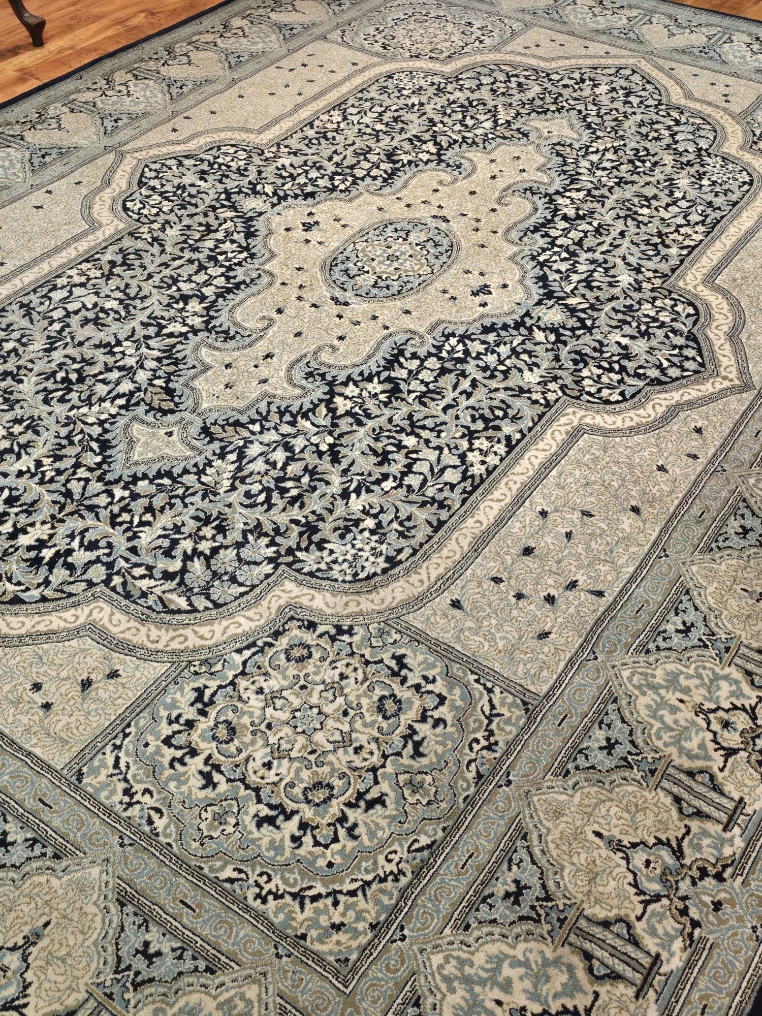 Dywan Nain Yazd Shah Abbasi 250x350 cm, biały niebieski szary, wełna, Iran - 396134
