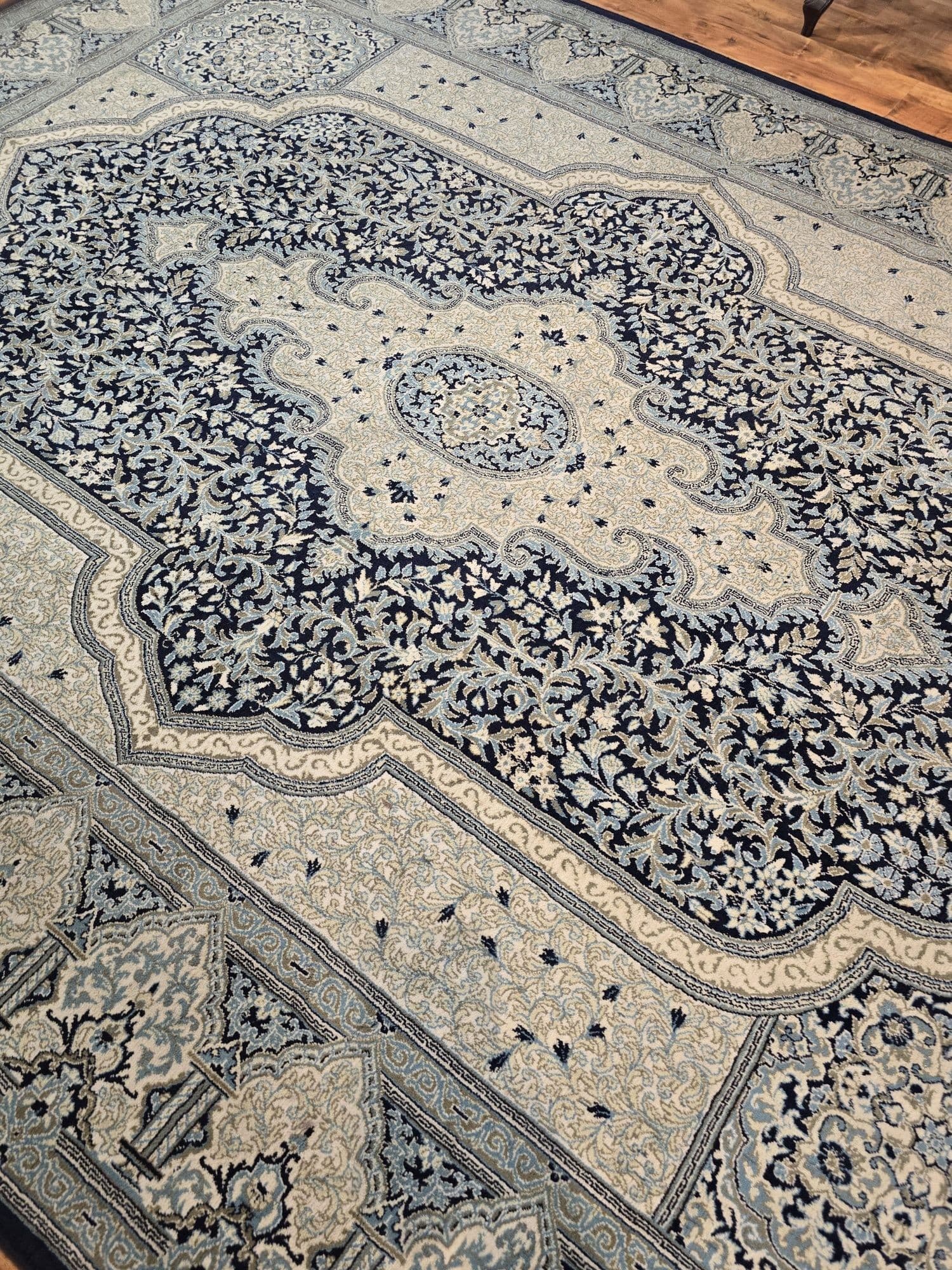 Dywan Nain Yazd Shah Abbasi 250x350 cm, biały niebieski szary, wełna, Iran - 396139