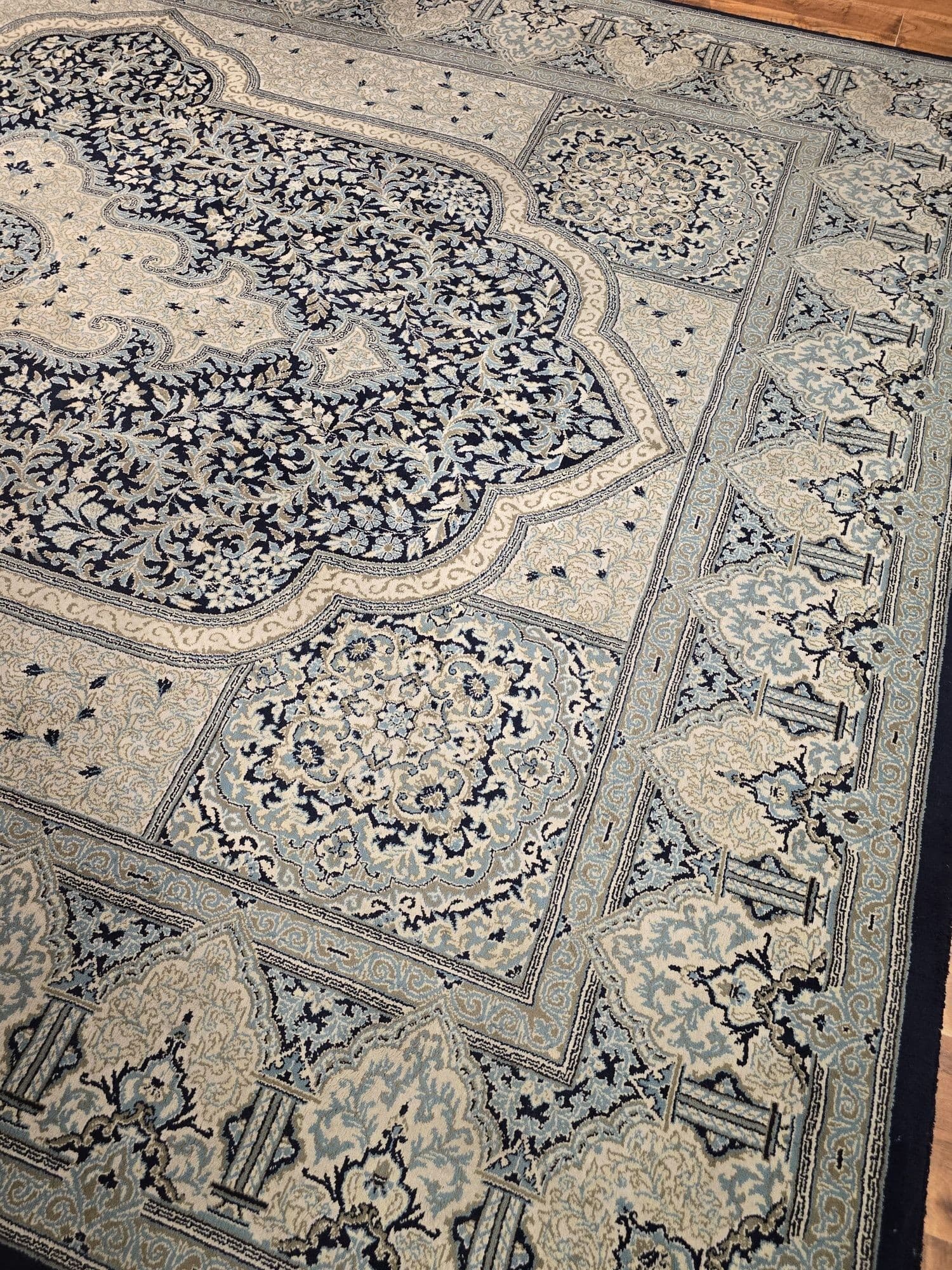 Dywan Nain Yazd Shah Abbasi 250x350 cm, biały niebieski szary, wełna, Iran - 396140
