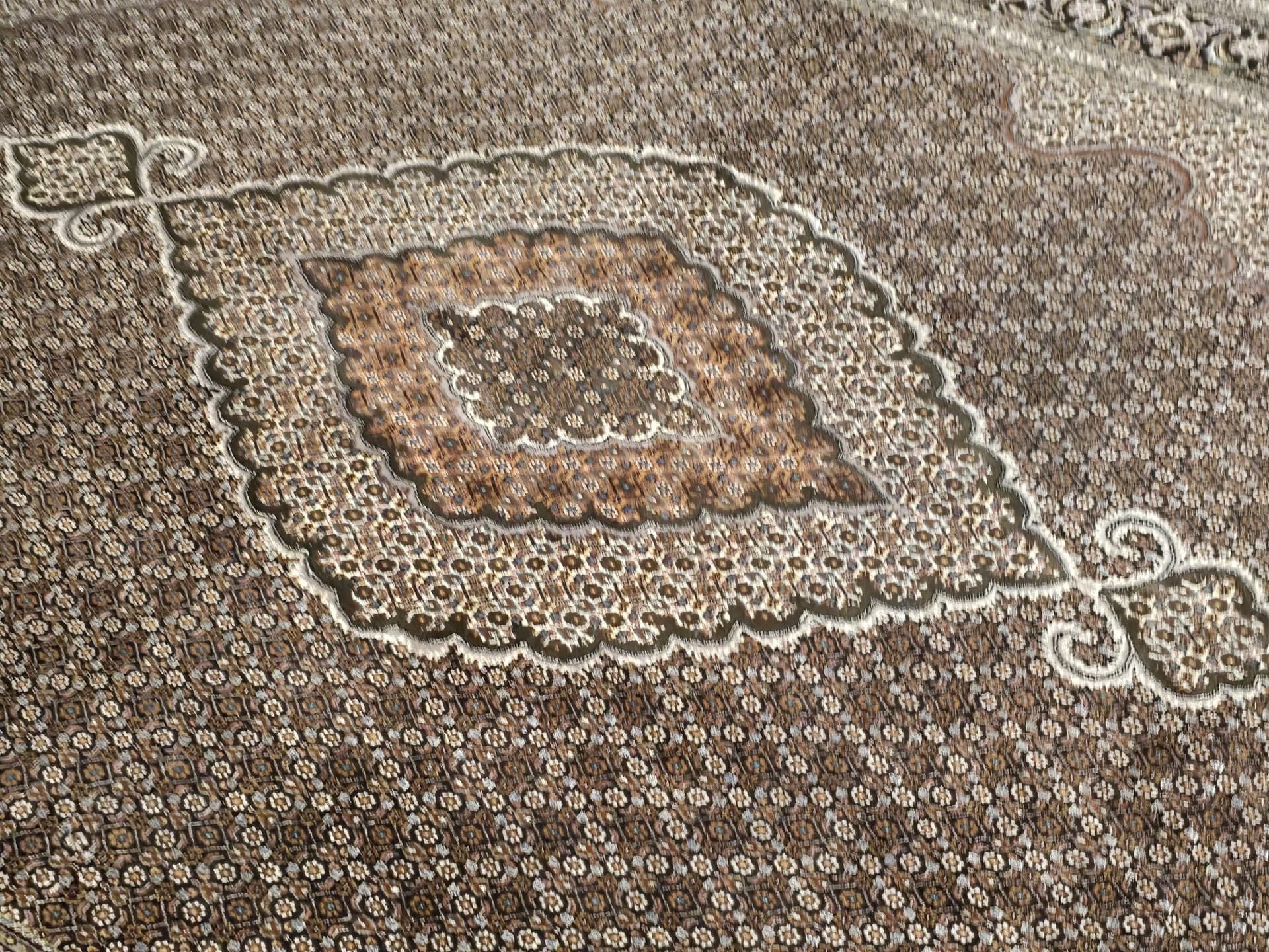 Dywan Tabriz Mahi 250x350 cm, brązowy beżowy szary niebieski złoty, wełna jedwab, Iran, początek XX w. - 396149