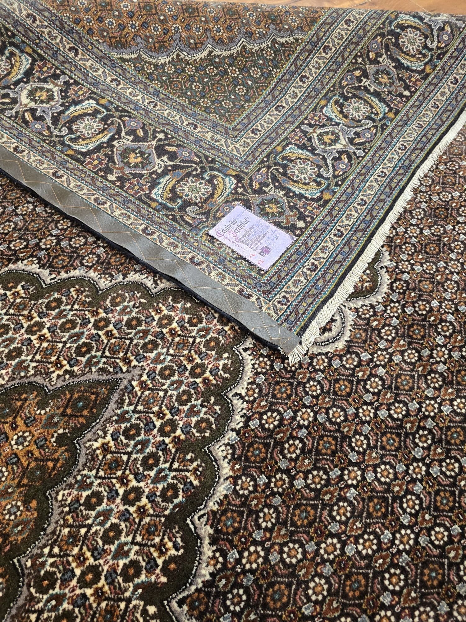 Dywan Tabriz Mahi 250x350 cm, brązowy beżowy szary niebieski złoty, wełna jedwab, Iran, początek XX w. - 396146