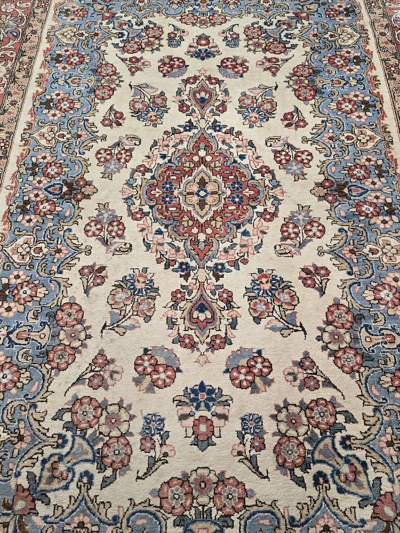 Dywan perski Sarough 200x300 cm, biały niebieski czerwony, wełna, Iran, lata 60. - 396174
