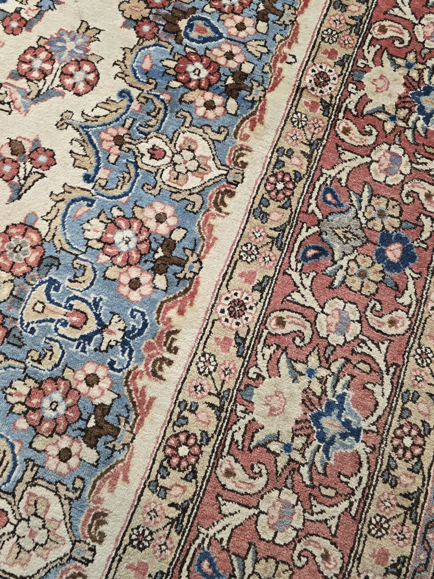 Dywan perski Sarough 200x300 cm, biały niebieski czerwony, wełna, Iran, lata 60. - 396176