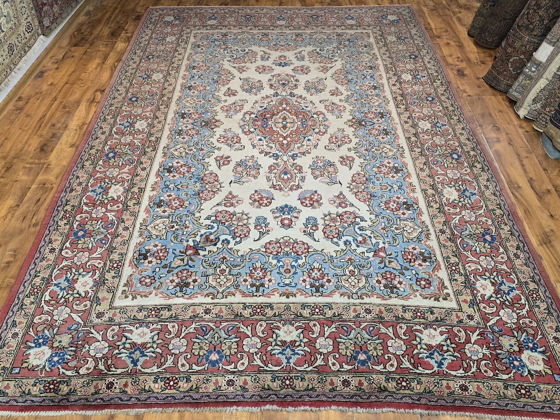 Dywan perski Sarough 200x300 cm, biały niebieski czerwony, wełna, Iran, lata 60. - 396178